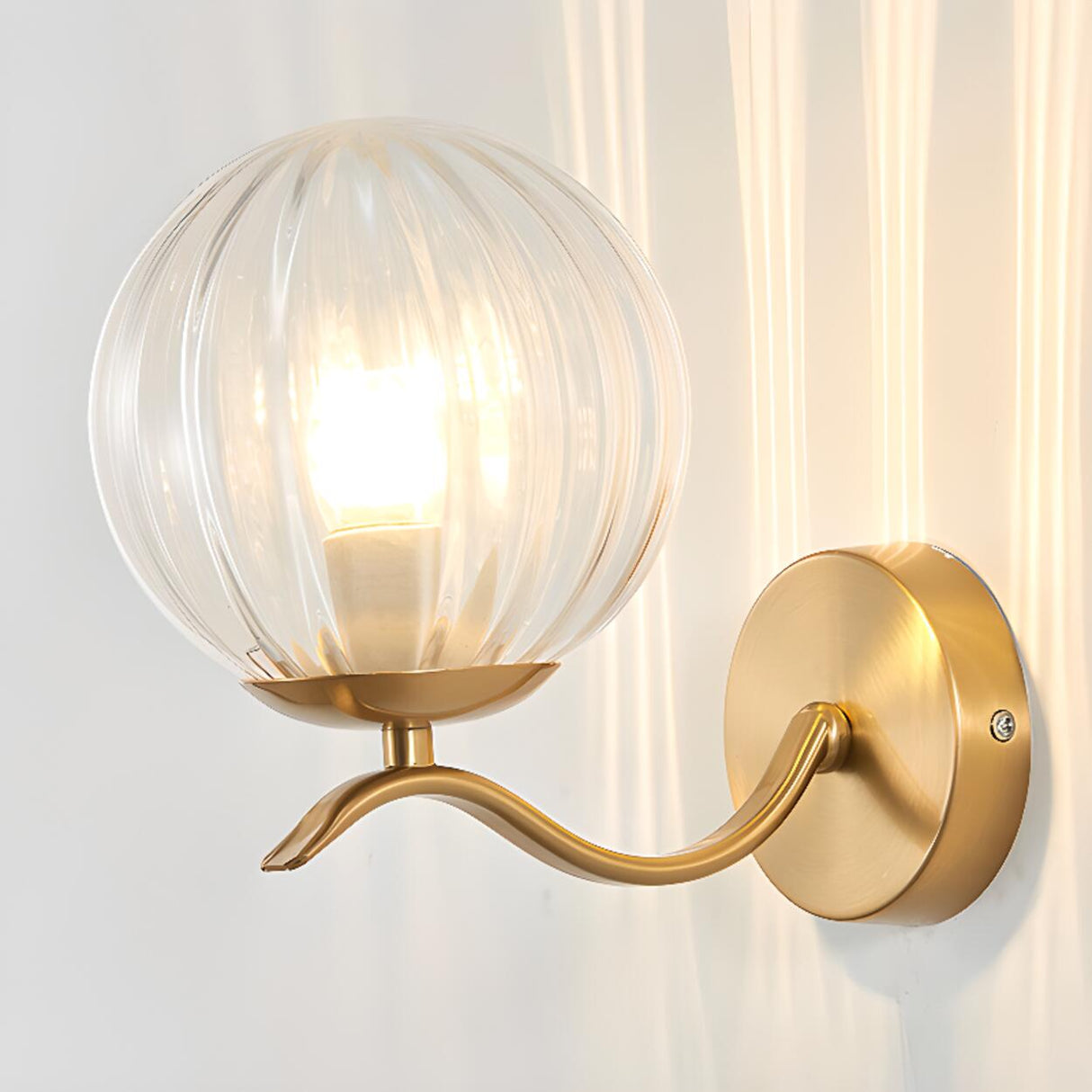Modern Glass Globe Gold Metal Vanity Sconce Light Image - 12