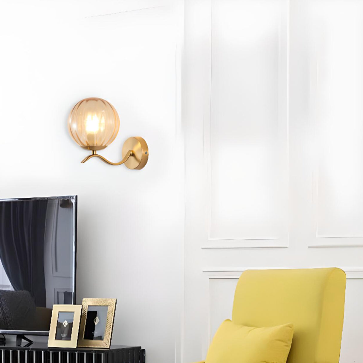 Modern Glass Globe Gold Metal Vanity Sconce Light Image - 26