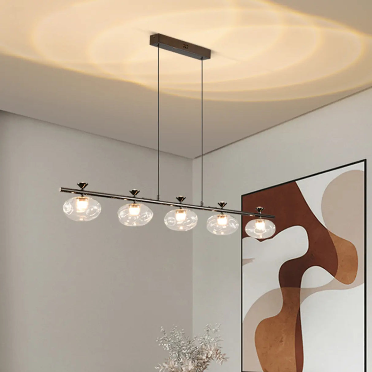 Modern Glass Pendant Light Fixture, 5-Light Dining Chandelier Image - 5