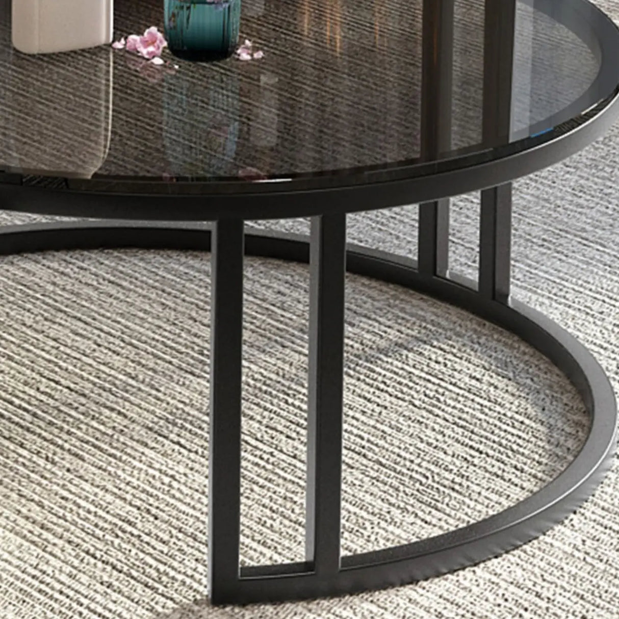 Modern Glass Round Steel Frame Nesting Coffee Tables Image - 14