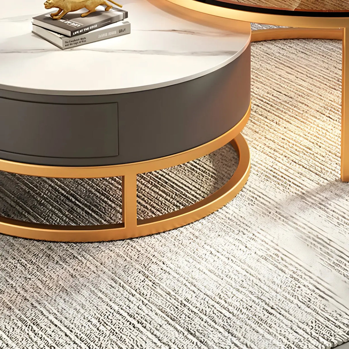 Modern Glass Round Steel Frame Nesting Coffee Tables Image - 15