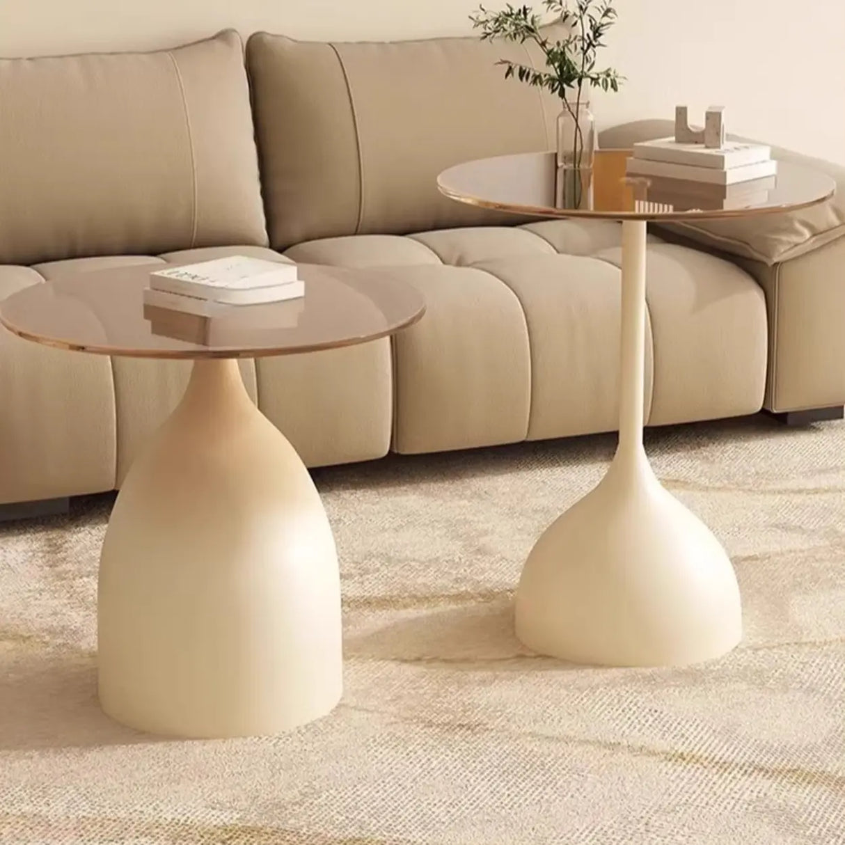 Modern Glass Tabletop Pedestal Base Circular Side Table Image - 1