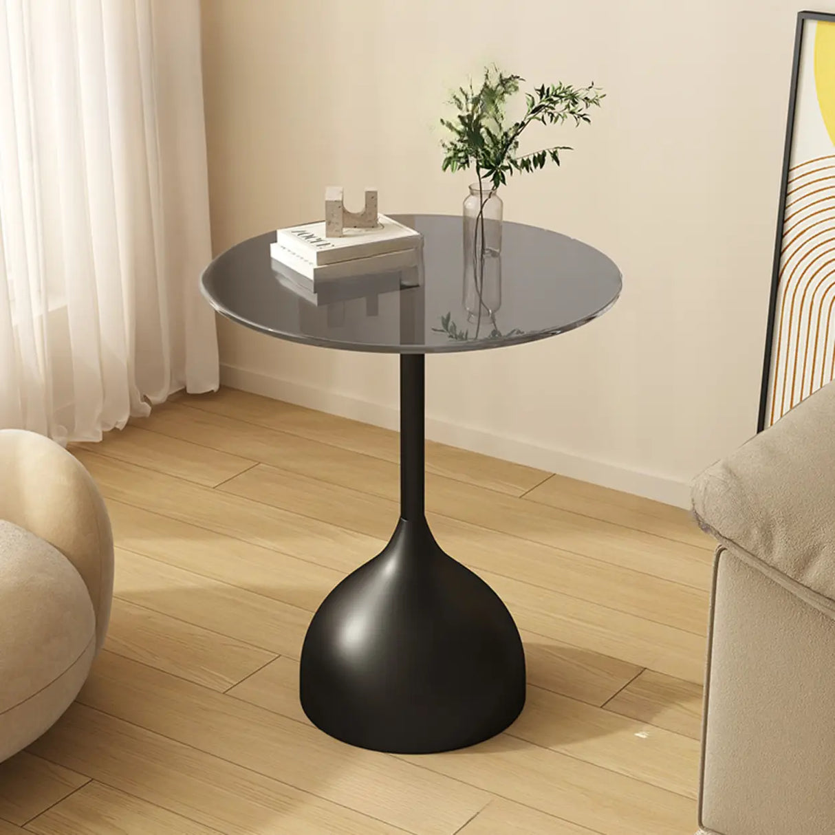 Modern Glass Tabletop Pedestal Base Circular Side Table Image - 11