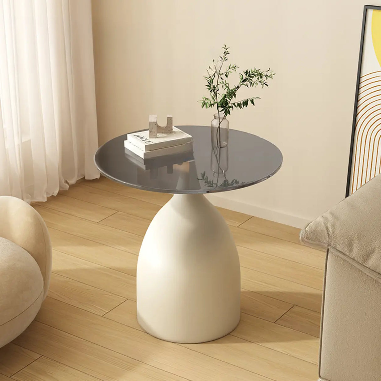 Modern Glass Tabletop Pedestal Base Circular Side Table Image - 12