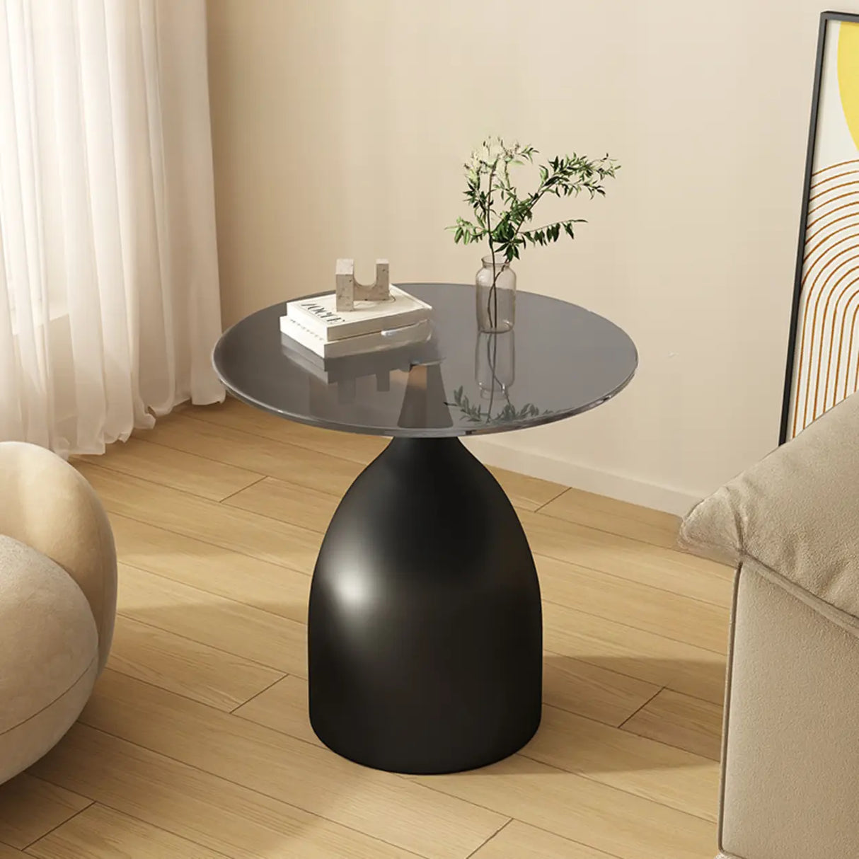 Modern Glass Tabletop Pedestal Base Circular Side Table Image - 13