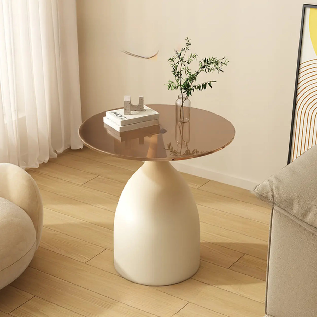 Modern Glass Tabletop Pedestal Base Circular Side Table Image - 5