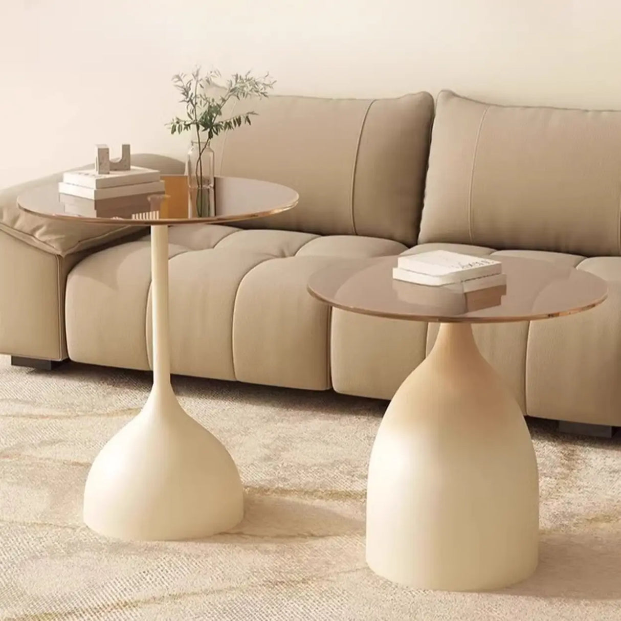 Modern Glass Tabletop Pedestal Base Circular Side Table Image - 6