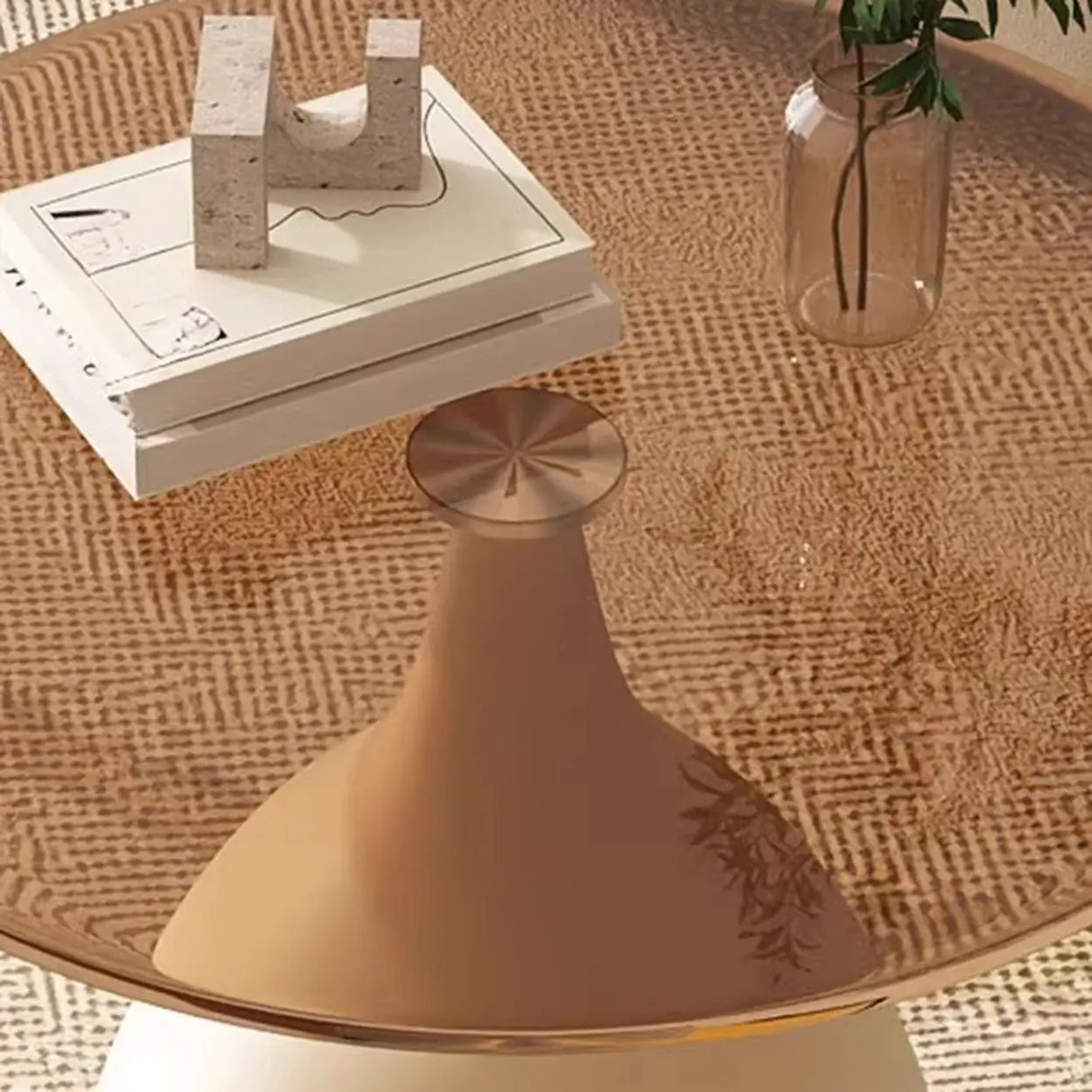 Modern Glass Tabletop Pedestal Base Circular Side Table Image - 8