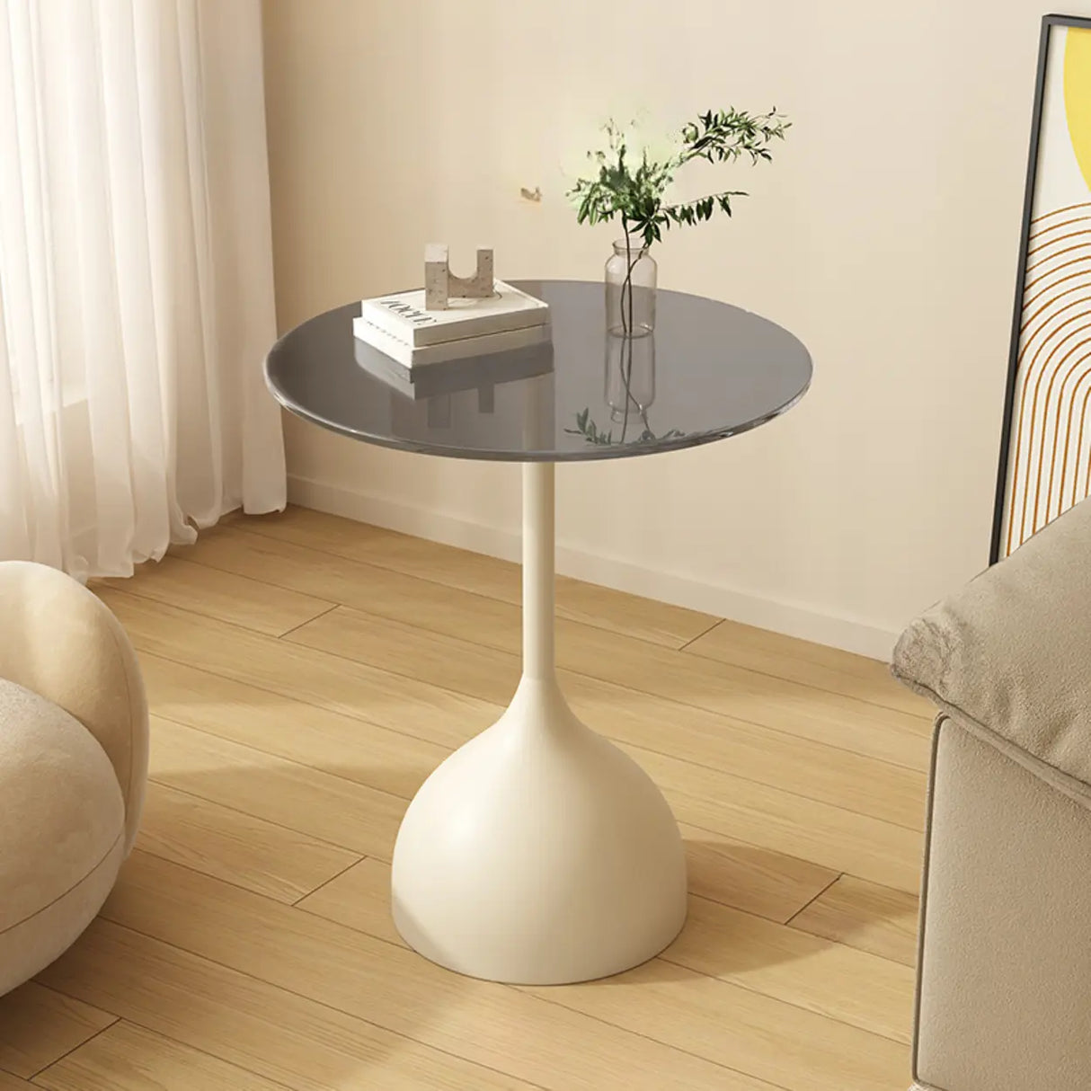 Modern Glass Tabletop Pedestal Base Circular Side Table Image - 9