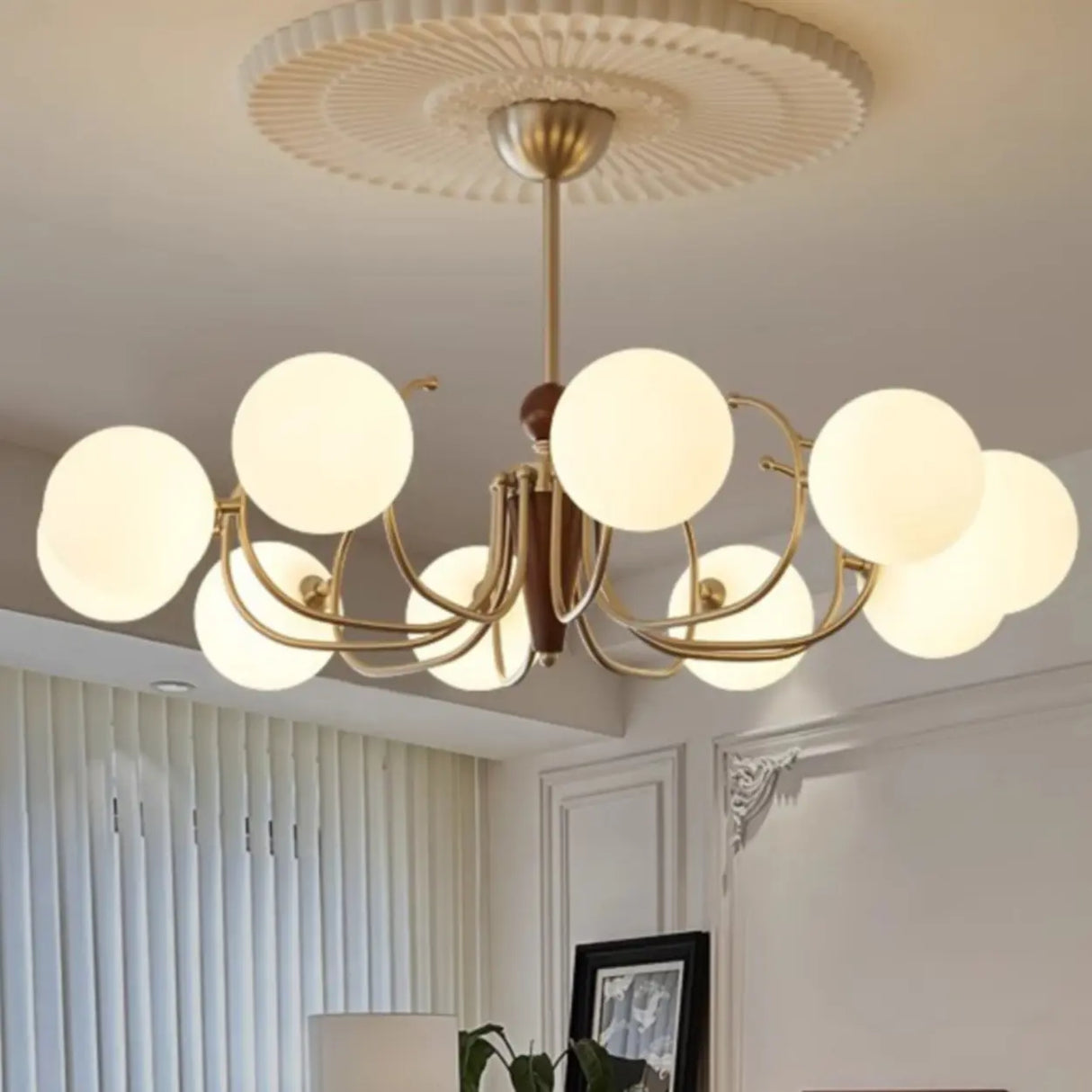 Modern Globe Chandelier, 10-Light Gold Ceiling Fixture Image - 1