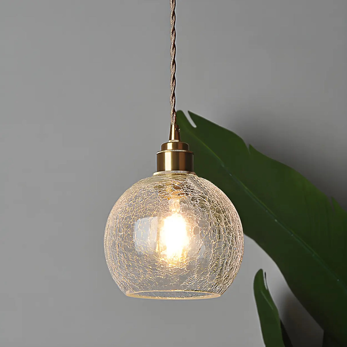 Modern Globe Crackle Clear Glass Pendant Light Image - 1