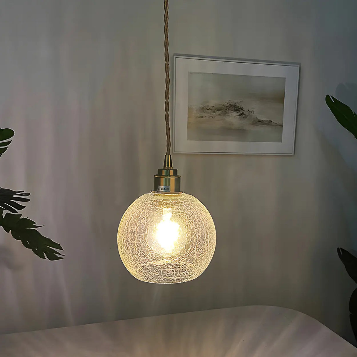 Modern Globe Crackle Clear Glass Pendant Light Image - 14