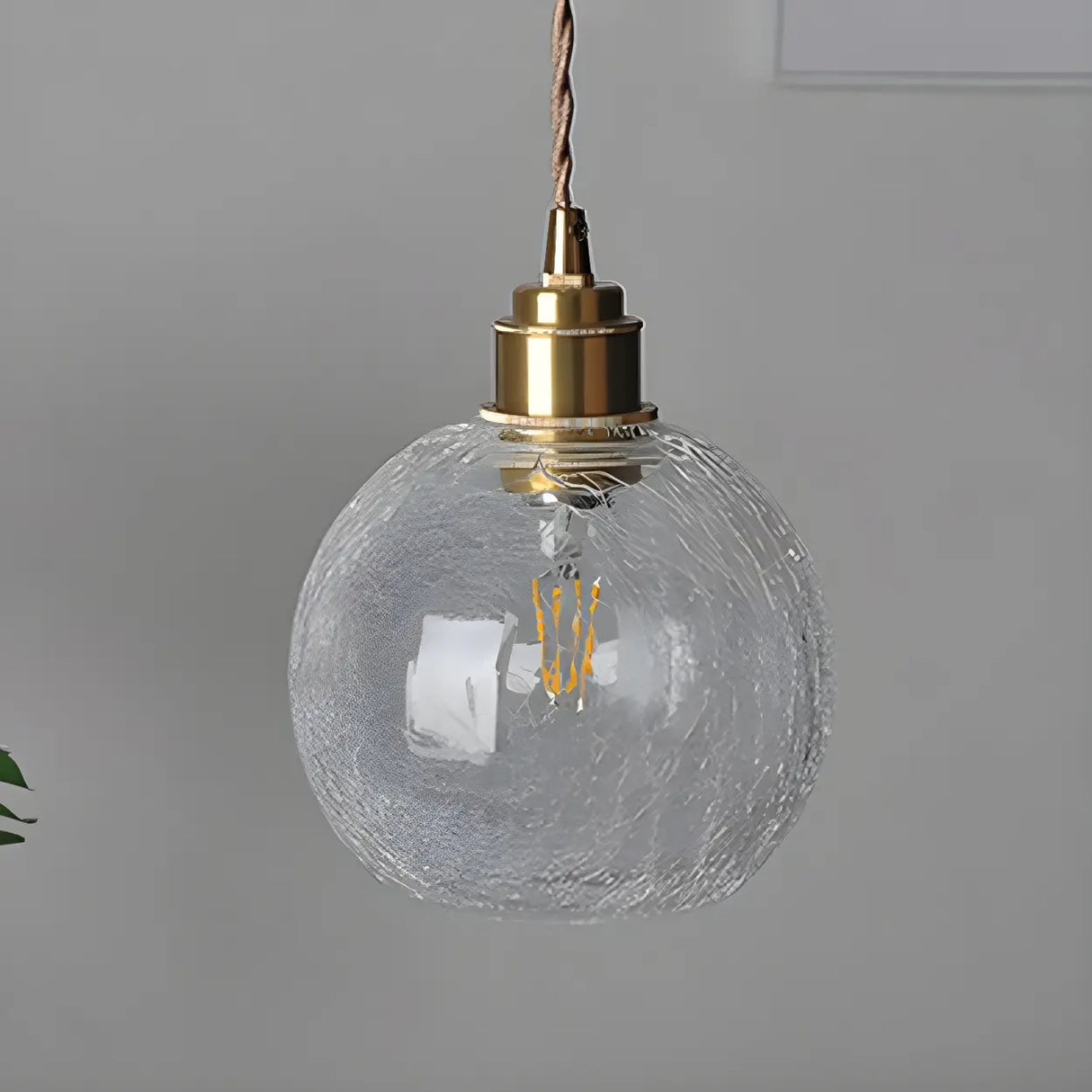 Modern Globe Crackle Clear Glass Pendant Light Image - 15
