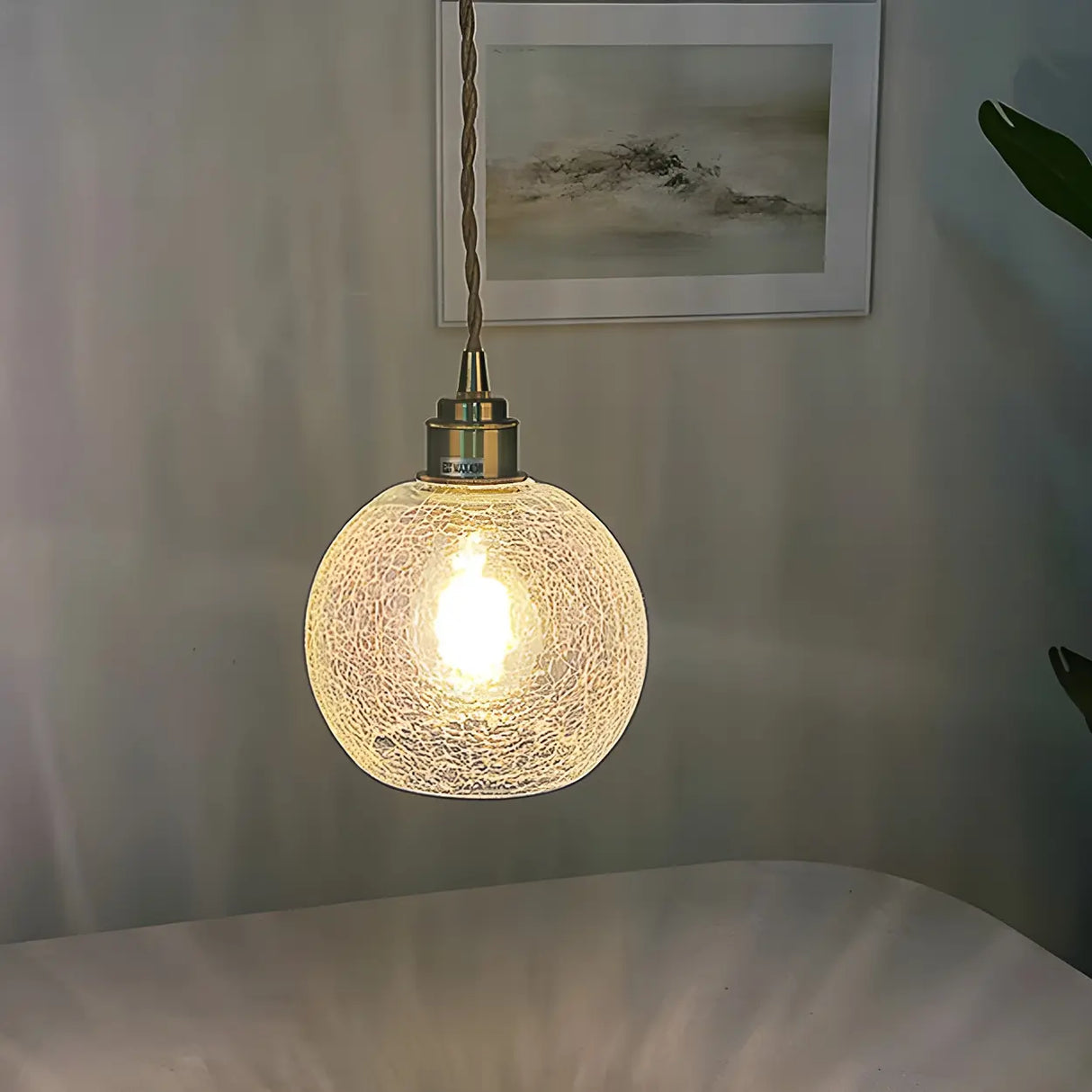 Modern Globe Crackle Clear Glass Pendant Light Image - 16