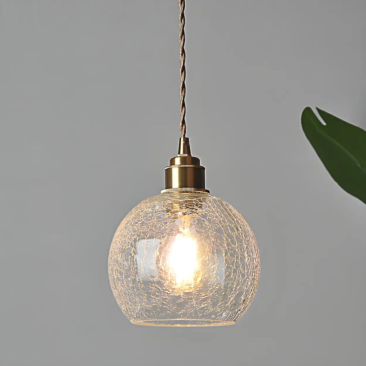 Modern Globe Crackle Clear Glass Pendant Light Image - 2