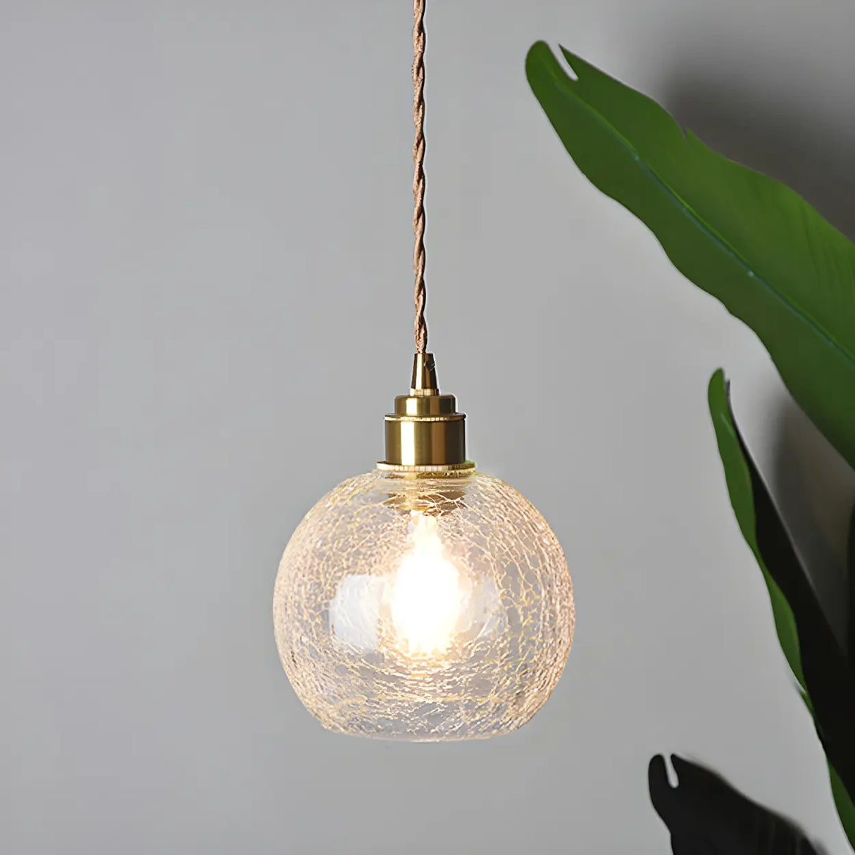 Modern Globe Crackle Clear Glass Pendant Light Image - 3