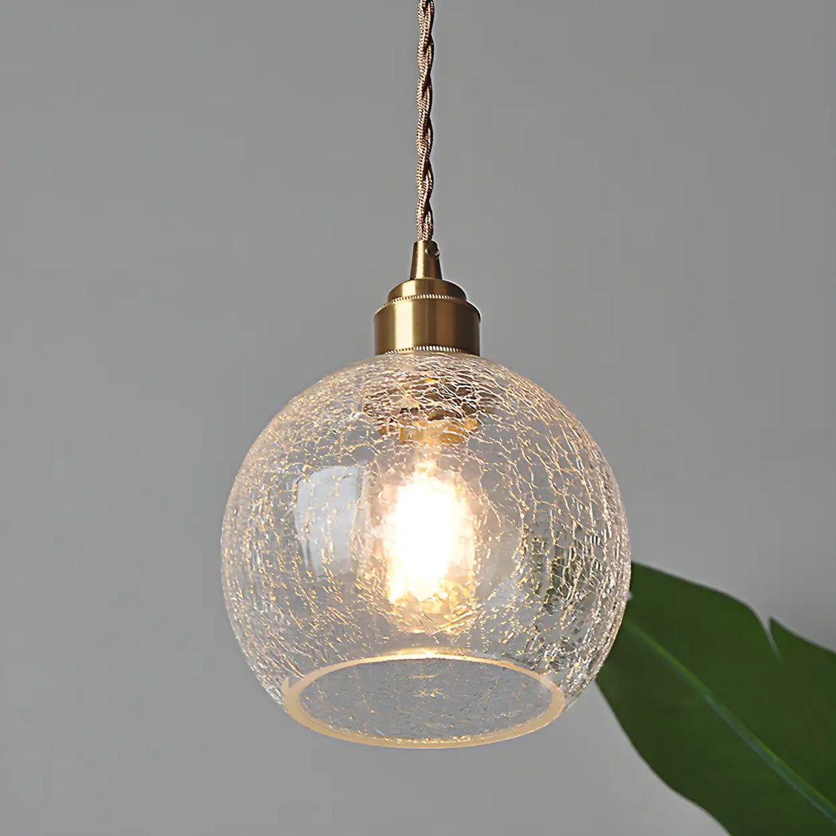 Modern Globe Crackle Clear Glass Pendant Light Image - 4