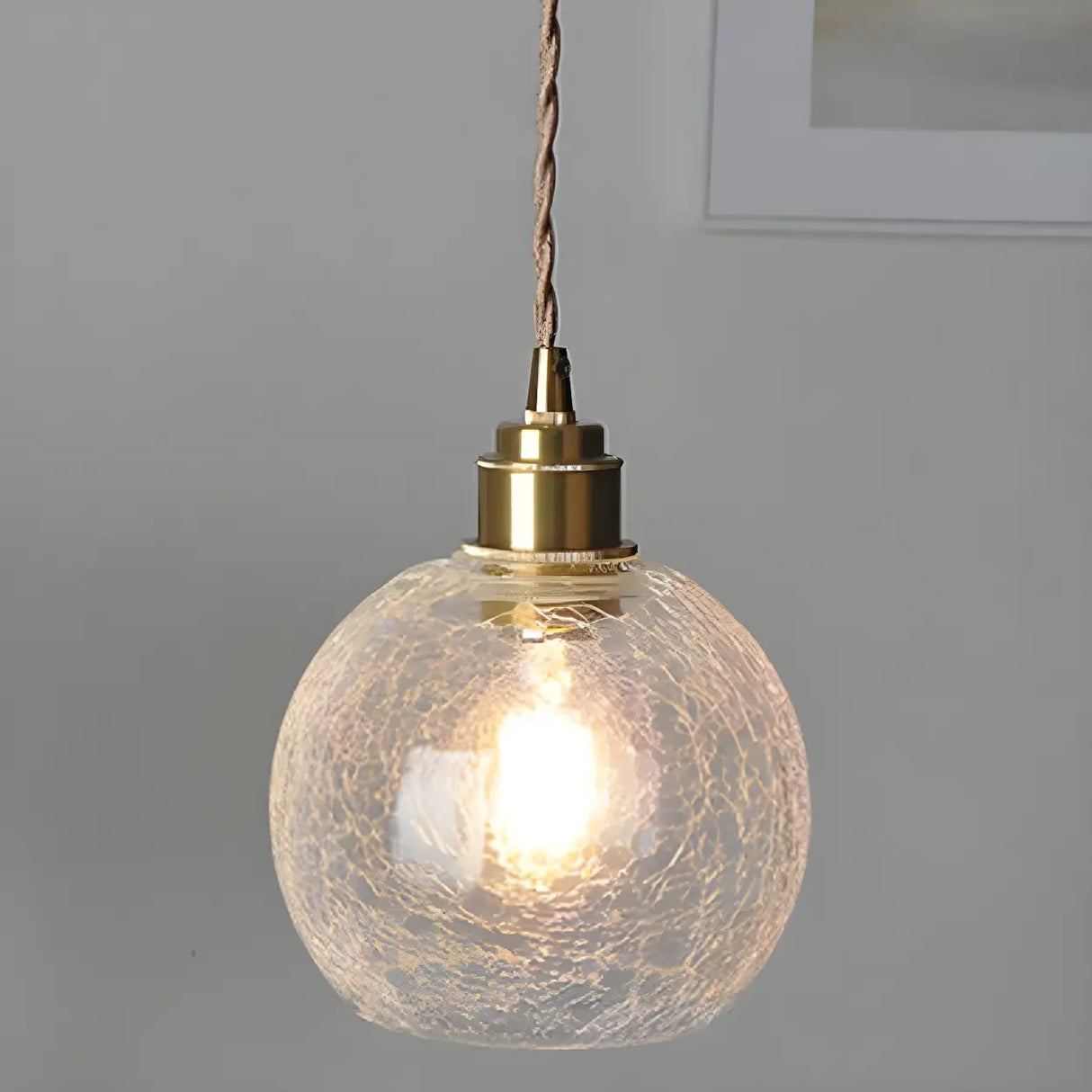 Modern Globe Crackle Clear Glass Pendant Light Image - 5