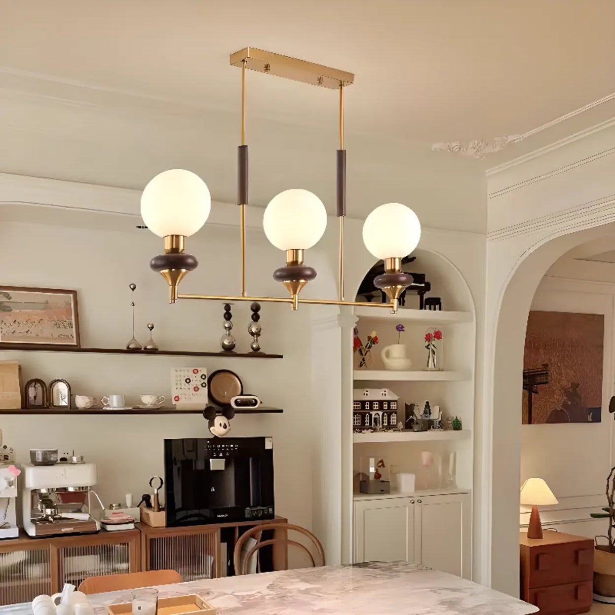 Modern Globe Glass Pendant Light Kitchen Gold Large 3-Bulb Image - 1