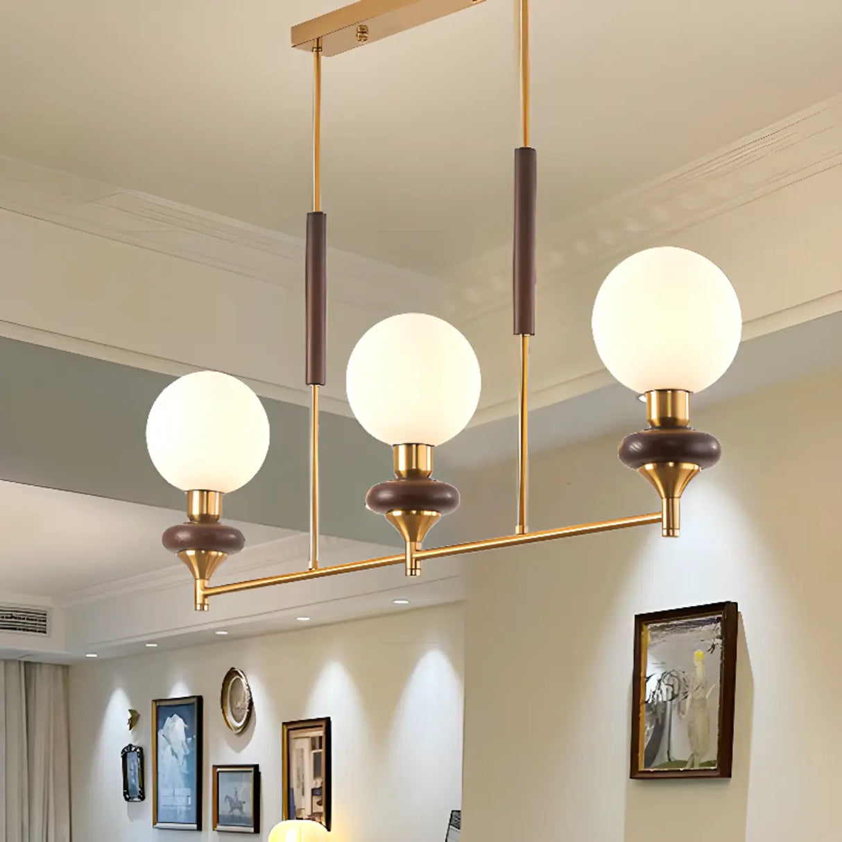 Modern Globe Glass Pendant Light Kitchen Gold Large 3-Bulb Image - 3