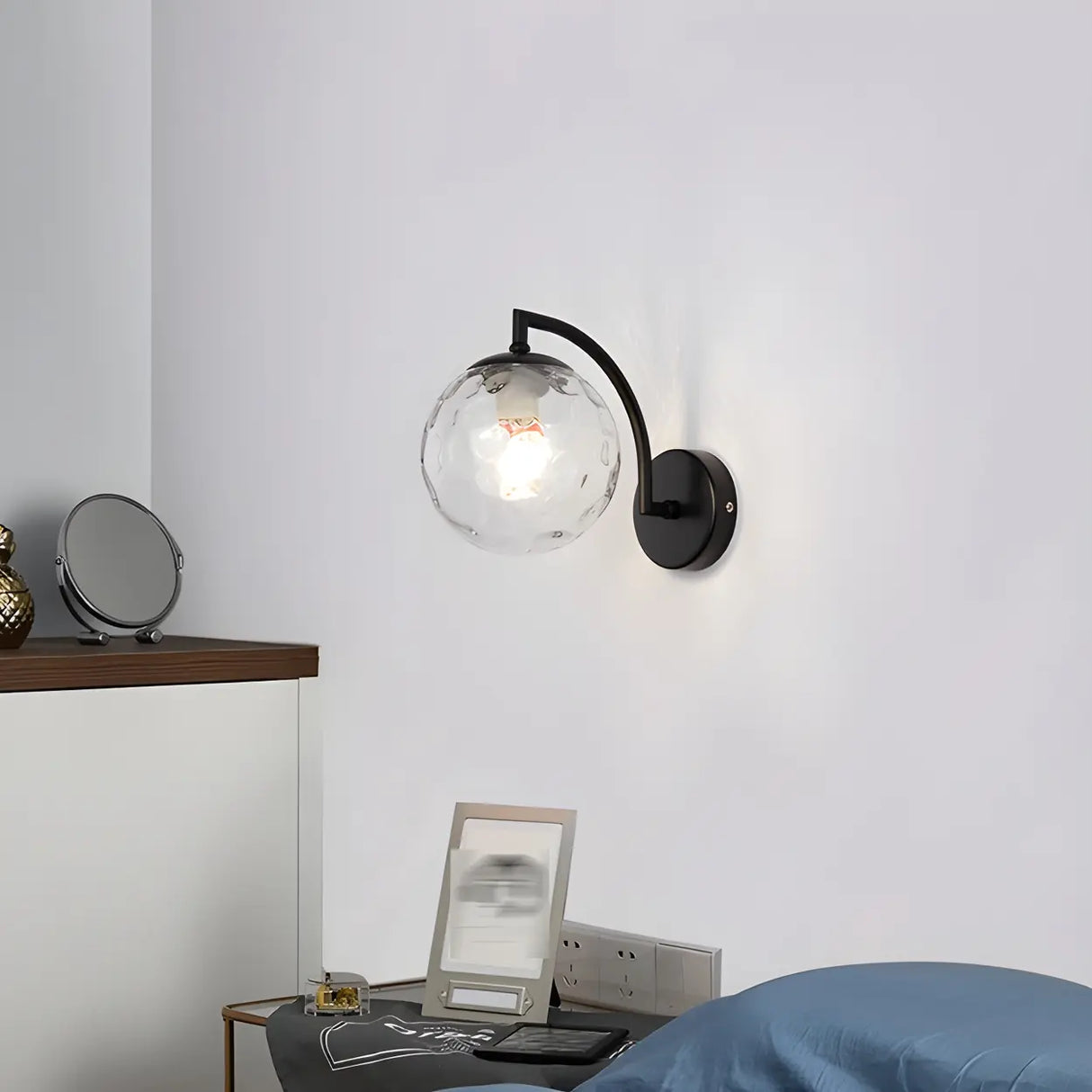 Modern Globe Glass Wall Light with Black Finish Image - 1