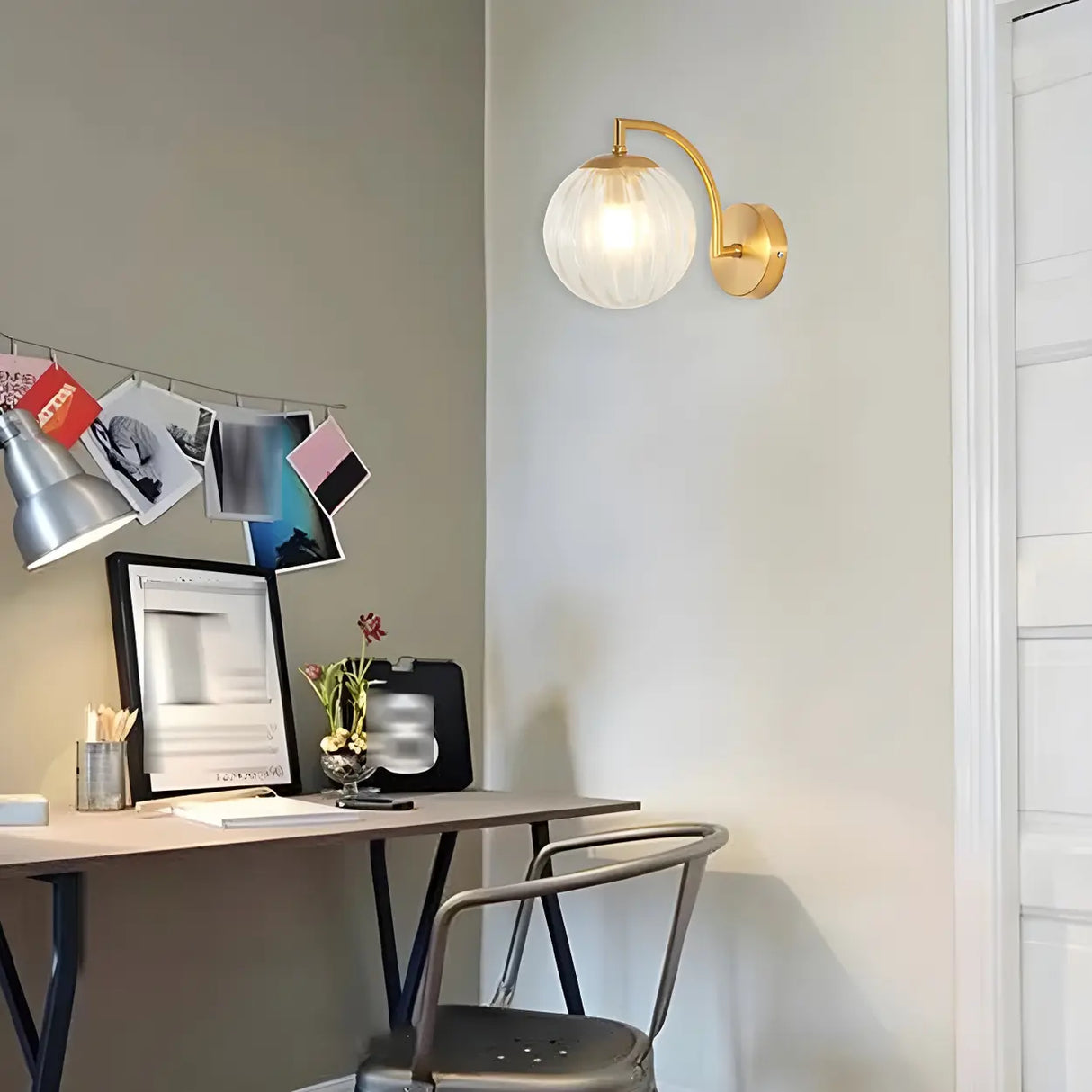 Modern Globe Glass Wall Light with Black Finish Image - 20