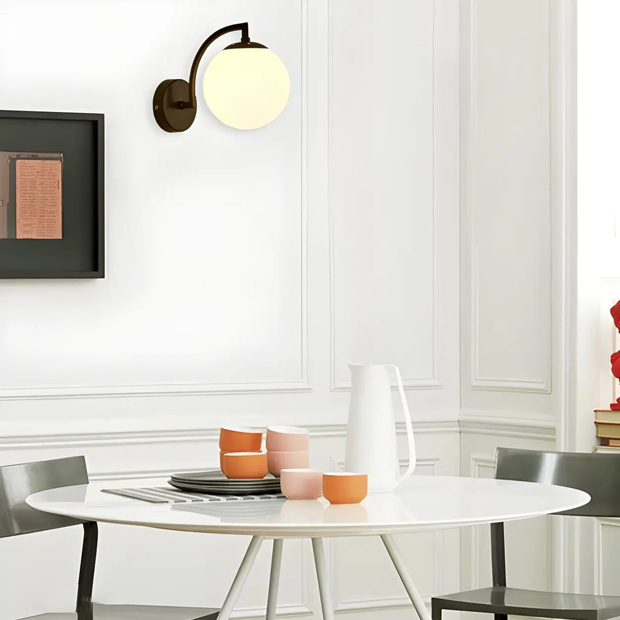 Modern Globe Glass Wall Light with Black Finish Image - 22