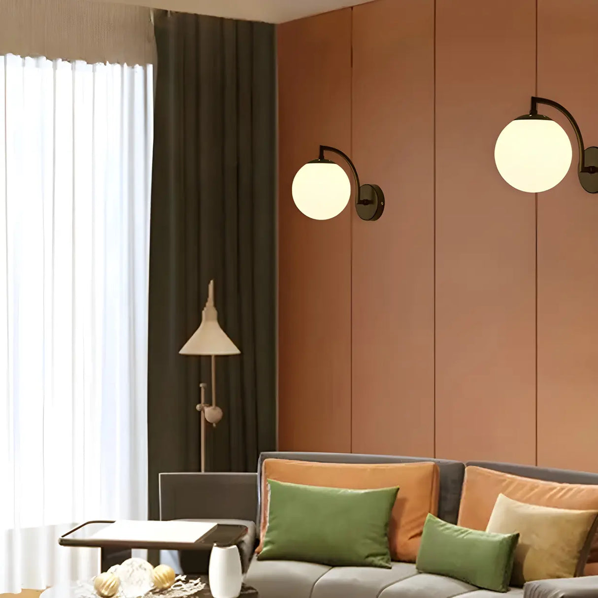 Modern Globe Glass Wall Light with Black Finish Image - 3