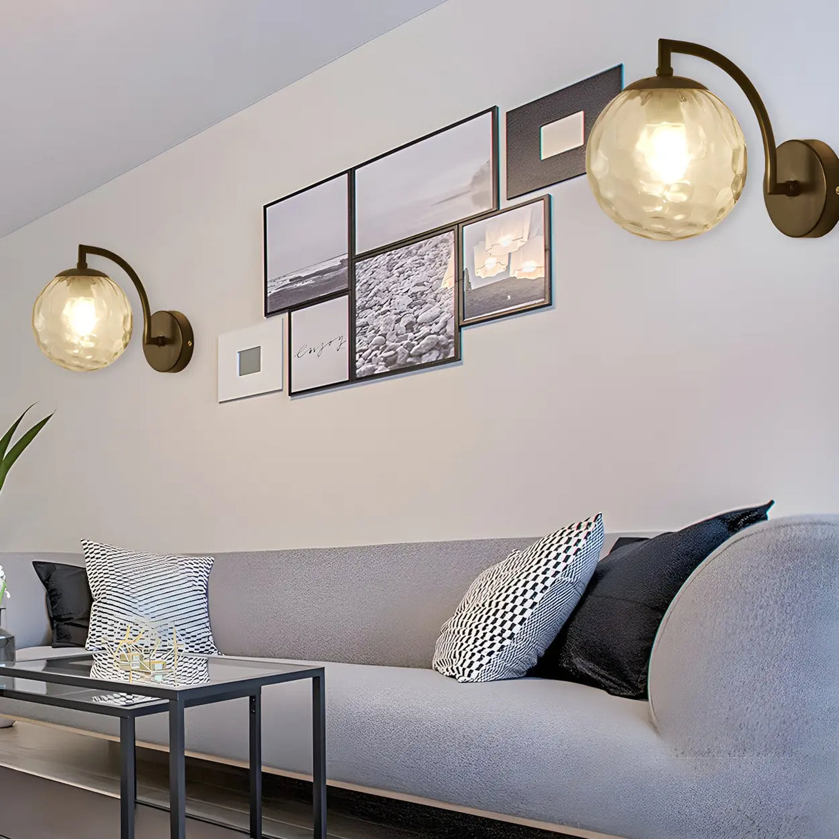 Modern Globe Glass Wall Light with Black Finish Image - 8