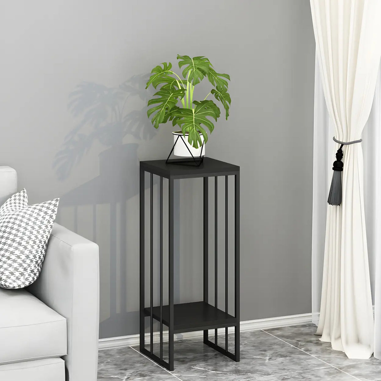 Modern Gold 2-Tier Display Square Metal Plant Stand Image - 10