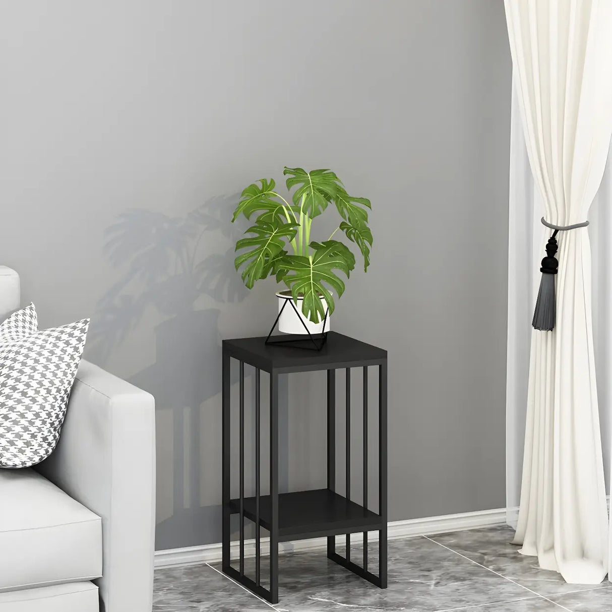 Modern Gold 2-Tier Display Square Metal Plant Stand Image - 11