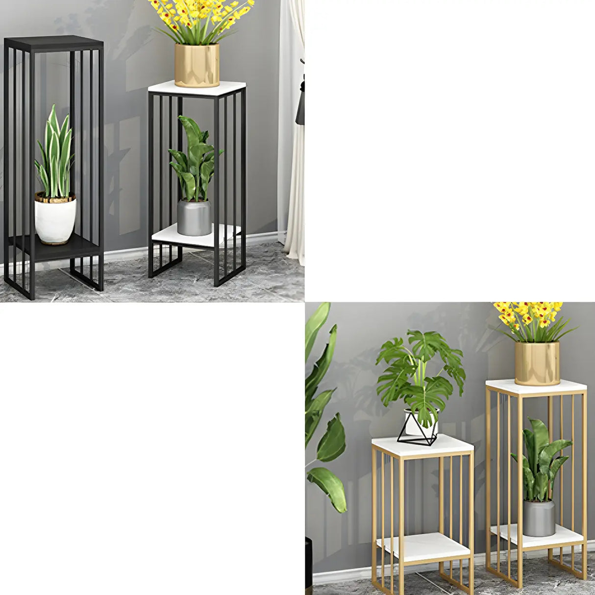 Modern Gold 2-Tier Display Square Metal Plant Stand Image - 12