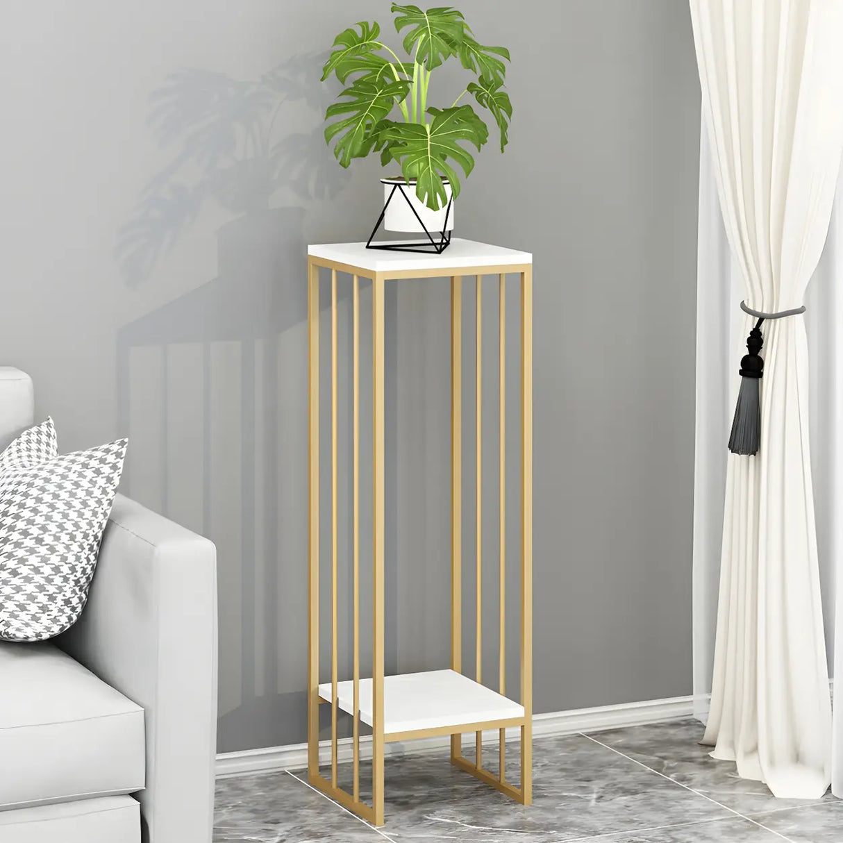 Modern Gold 2-Tier Display Square Metal Plant Stand Image - 13