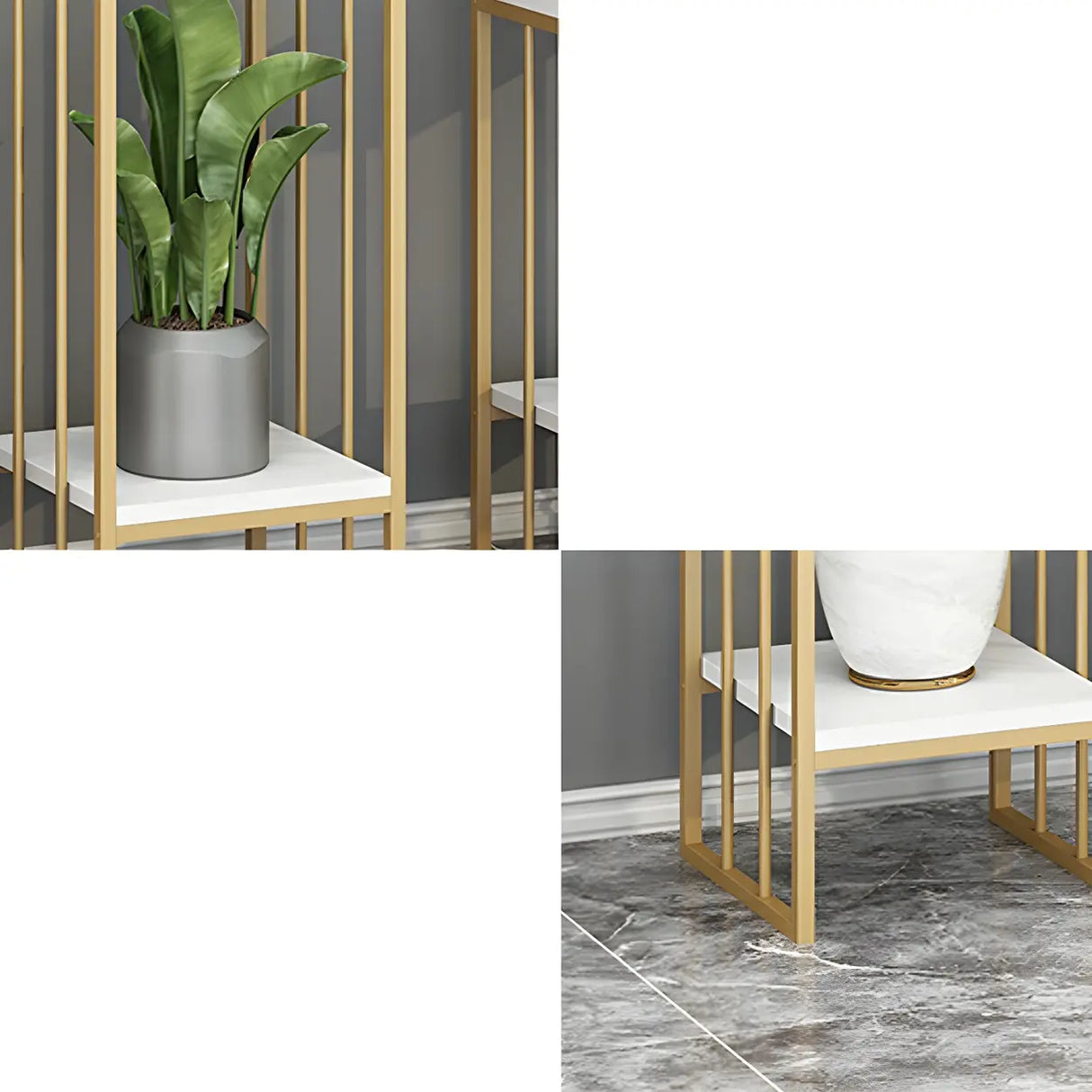 Modern Gold 2-Tier Display Square Metal Plant Stand Image - 14