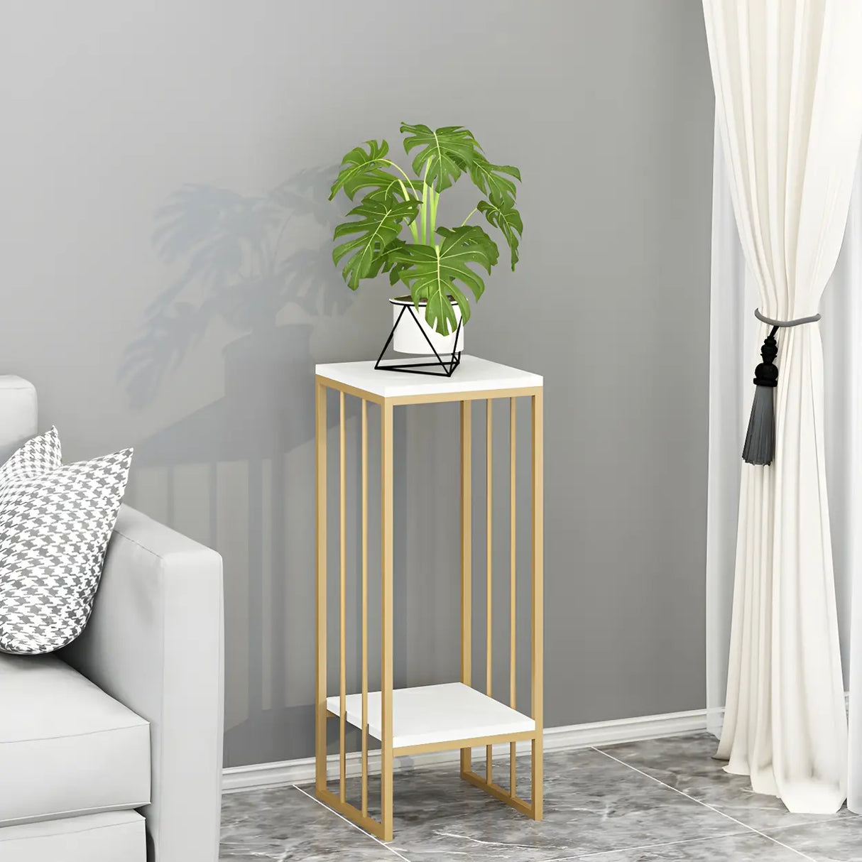 Modern Gold 2-Tier Display Square Metal Plant Stand Image - 15