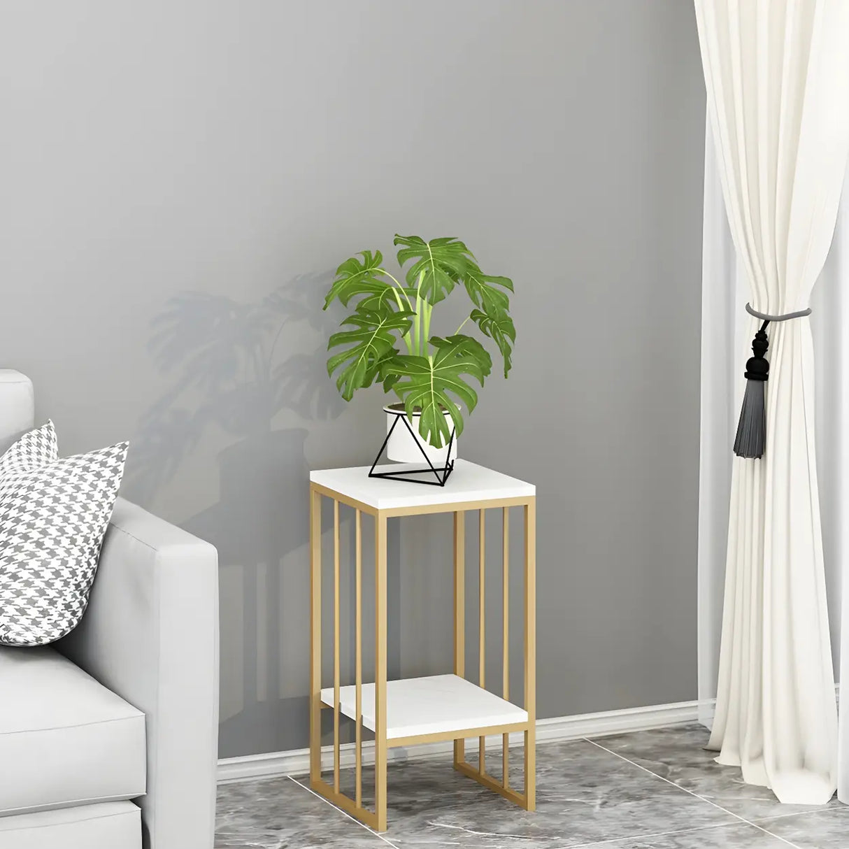 Modern Gold 2-Tier Display Square Metal Plant Stand Image - 16