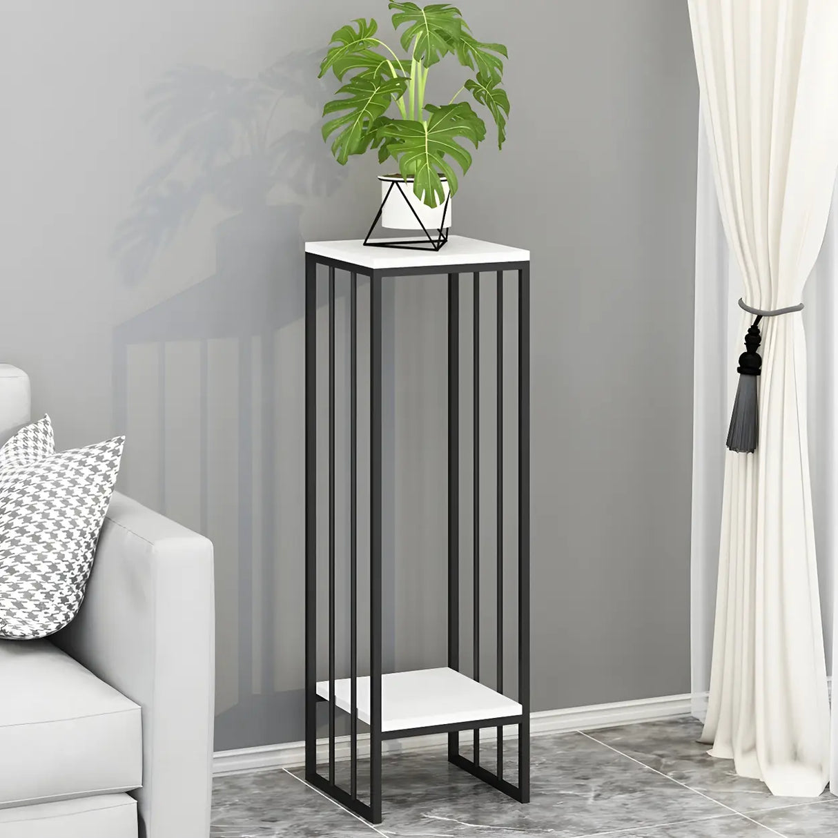 Modern Gold 2-Tier Display Square Metal Plant Stand Image - 17
