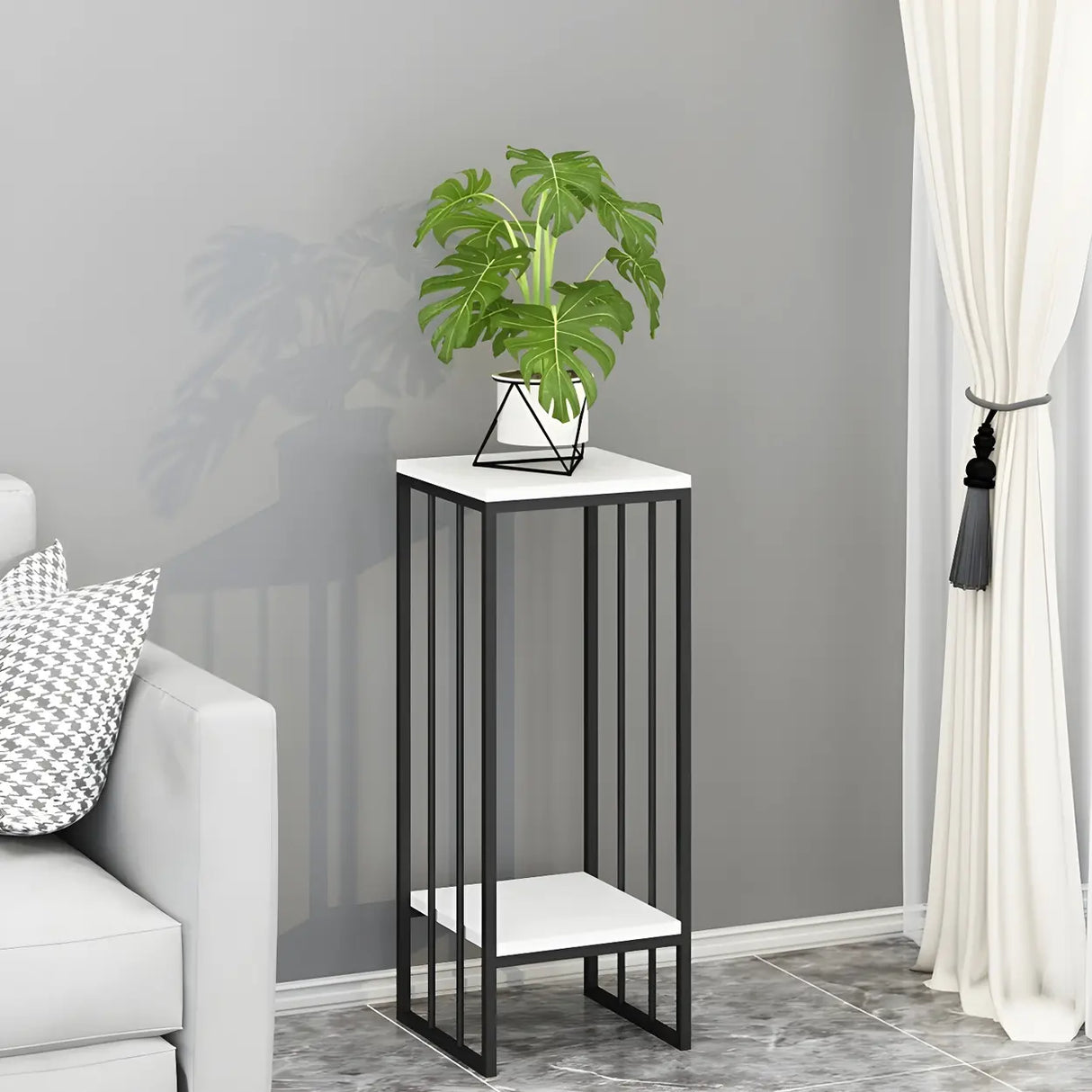 Modern Gold 2-Tier Display Square Metal Plant Stand Image - 18