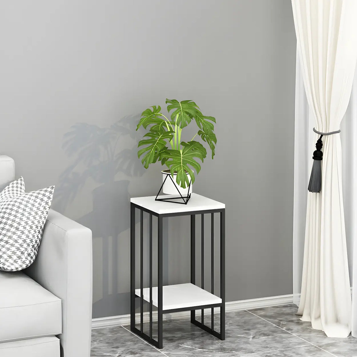 Modern Gold 2-Tier Display Square Metal Plant Stand Image - 19