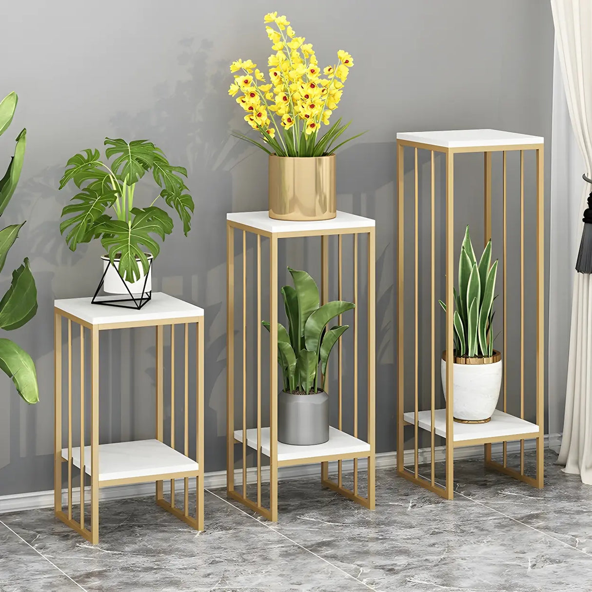 Modern Gold 2-Tier Display Square Metal Plant Stand Image - 1
