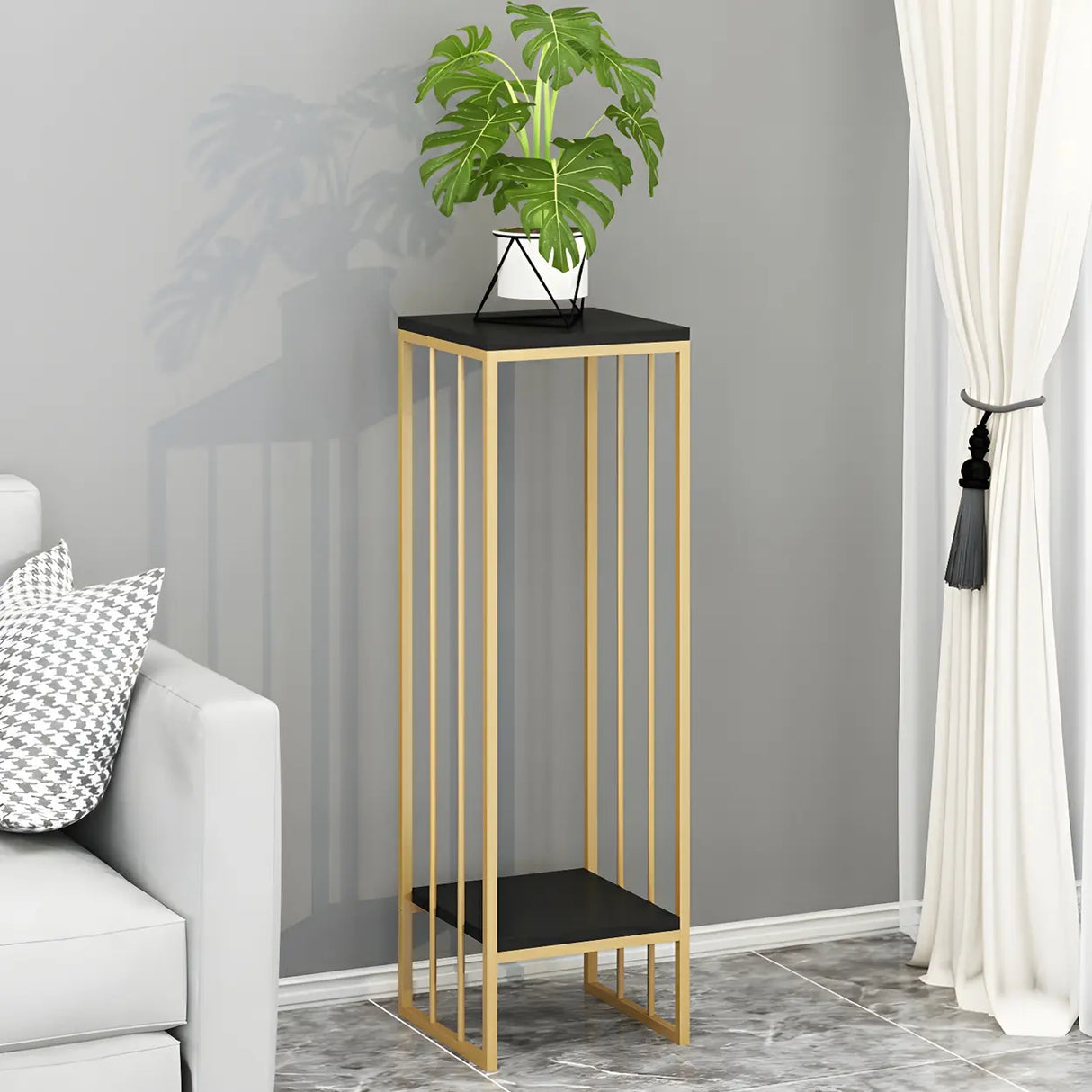 Modern Gold 2-Tier Display Square Metal Plant Stand Image - 2