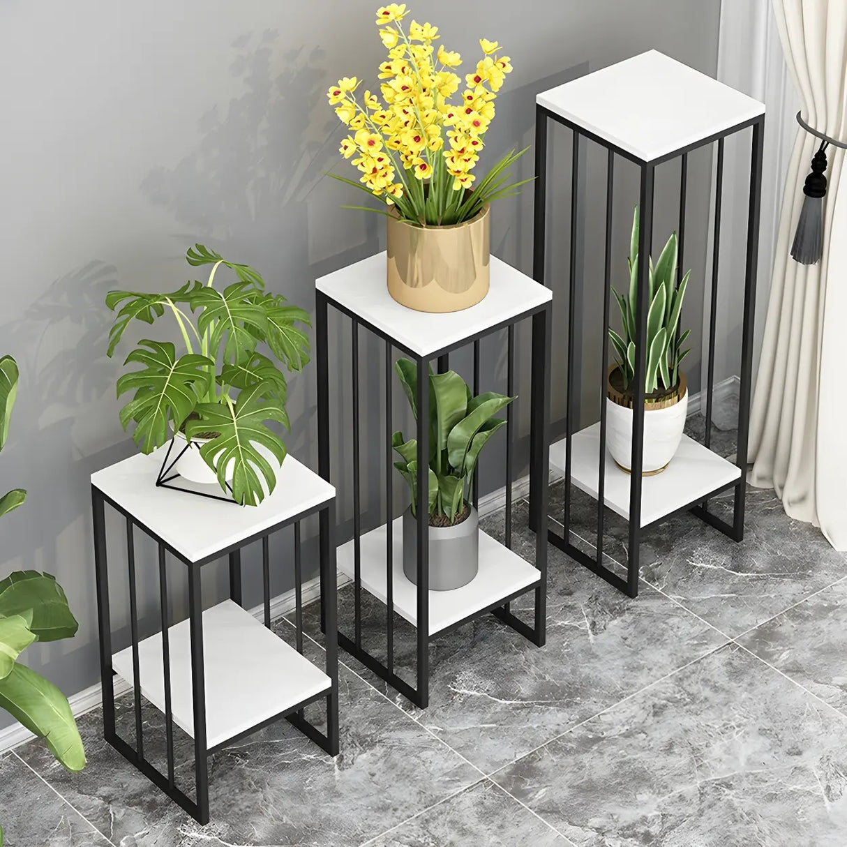 Modern Gold 2-Tier Display Square Metal Plant Stand Image - 3