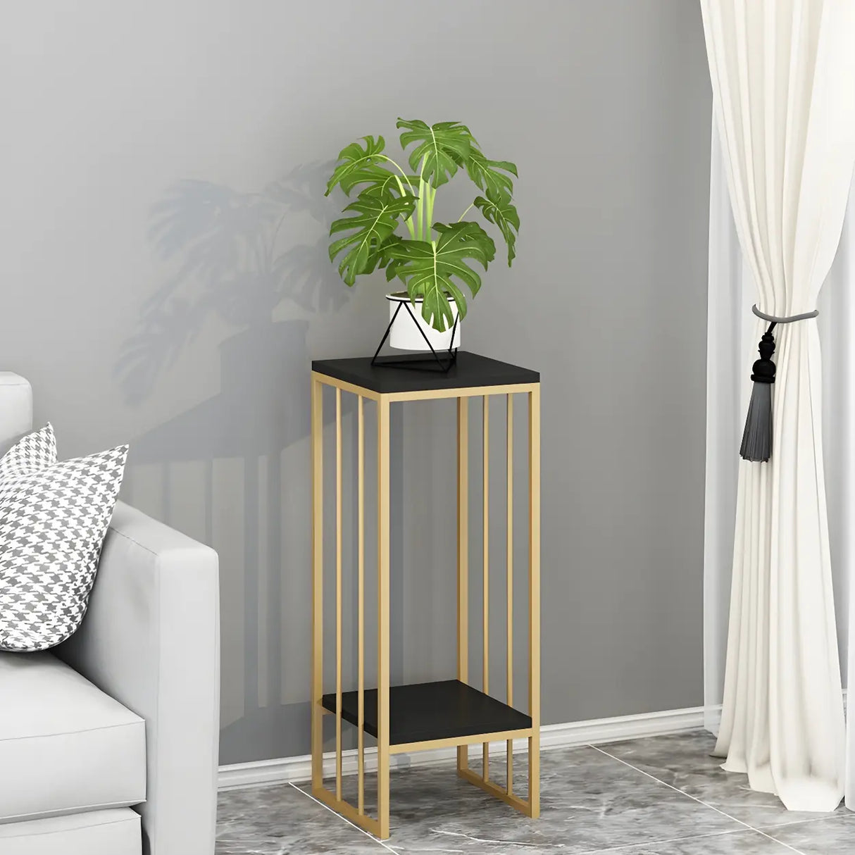 Modern Gold 2-Tier Display Square Metal Plant Stand Image - 4