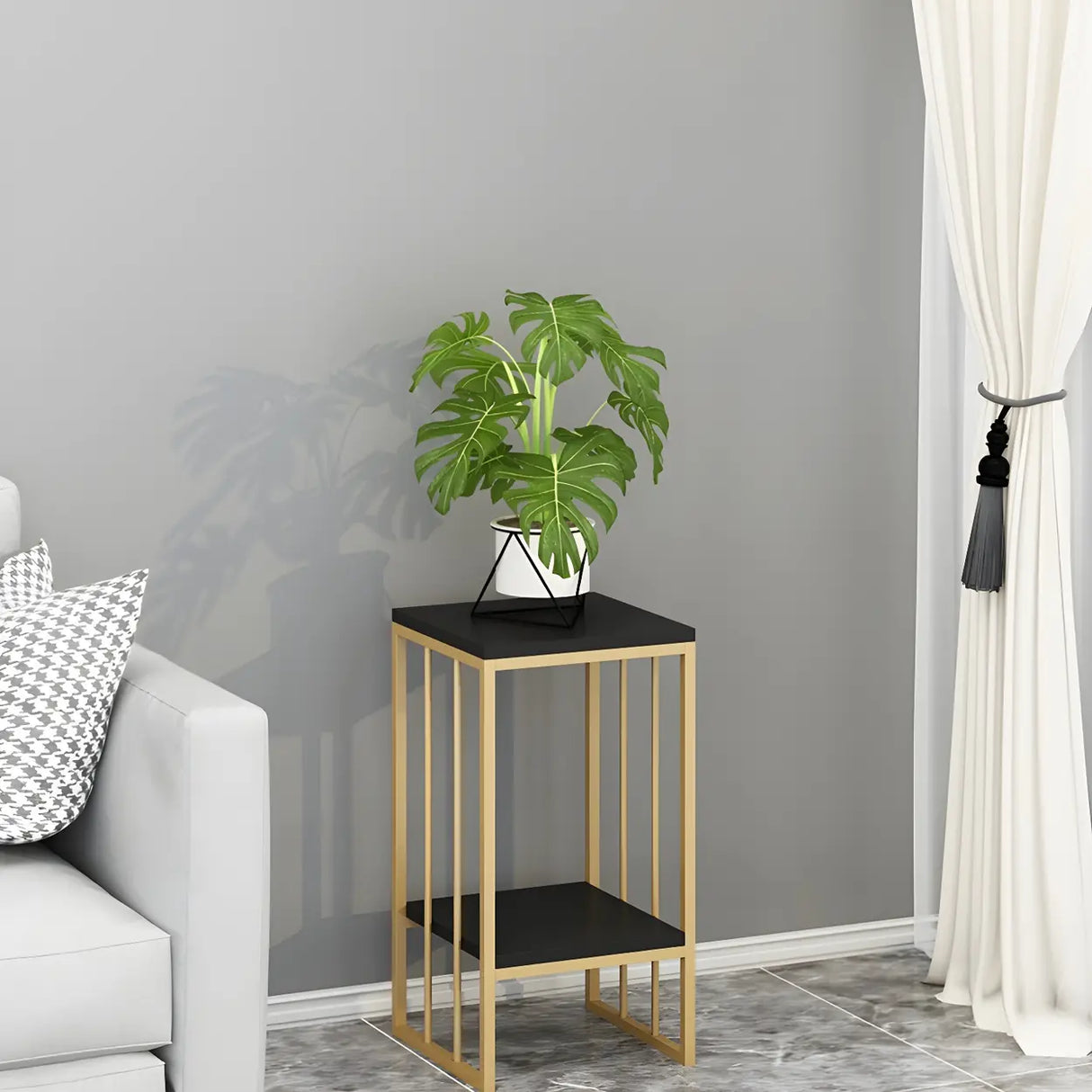 Modern Gold 2-Tier Display Square Metal Plant Stand Image - 5