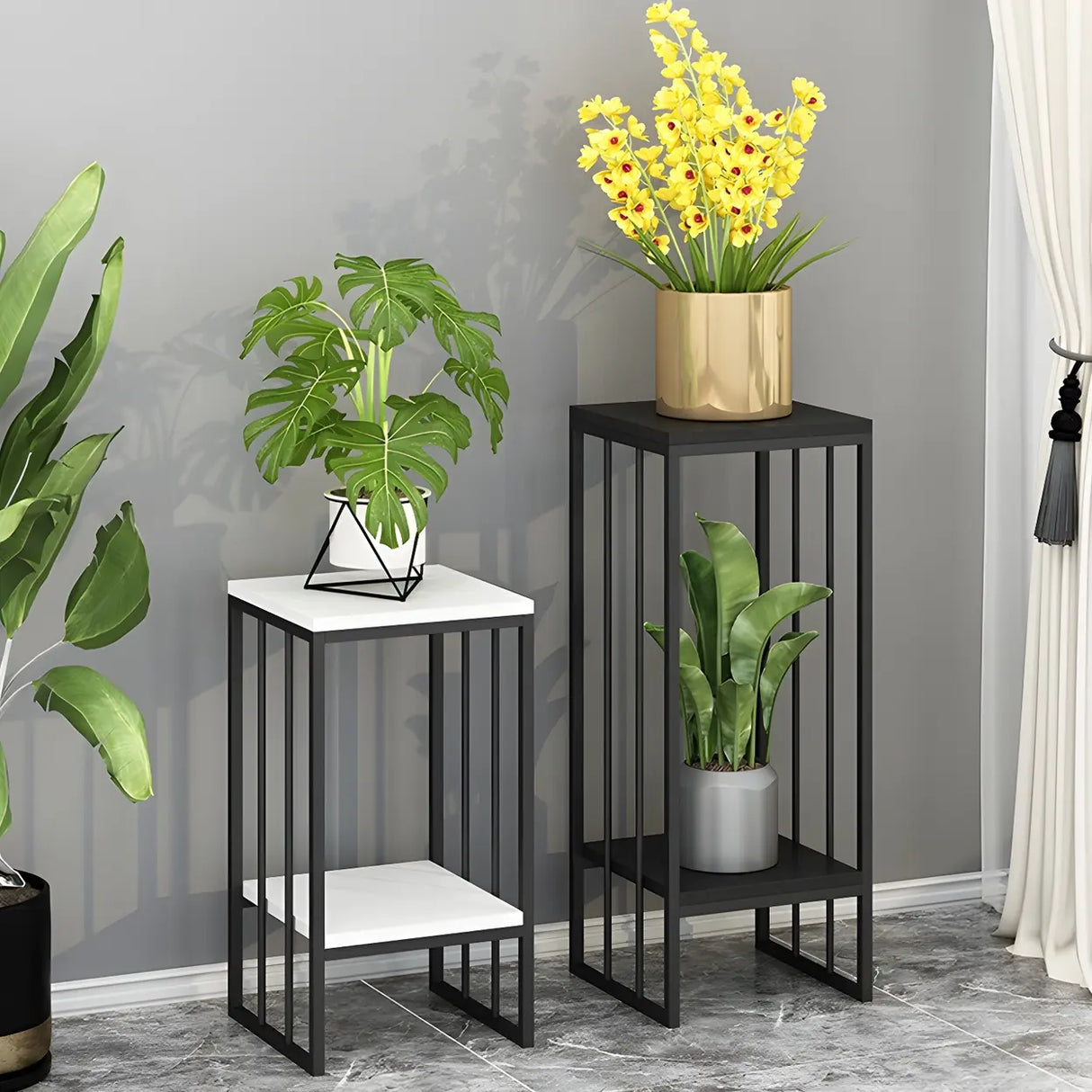 Modern Gold 2-Tier Display Square Metal Plant Stand Image - 6