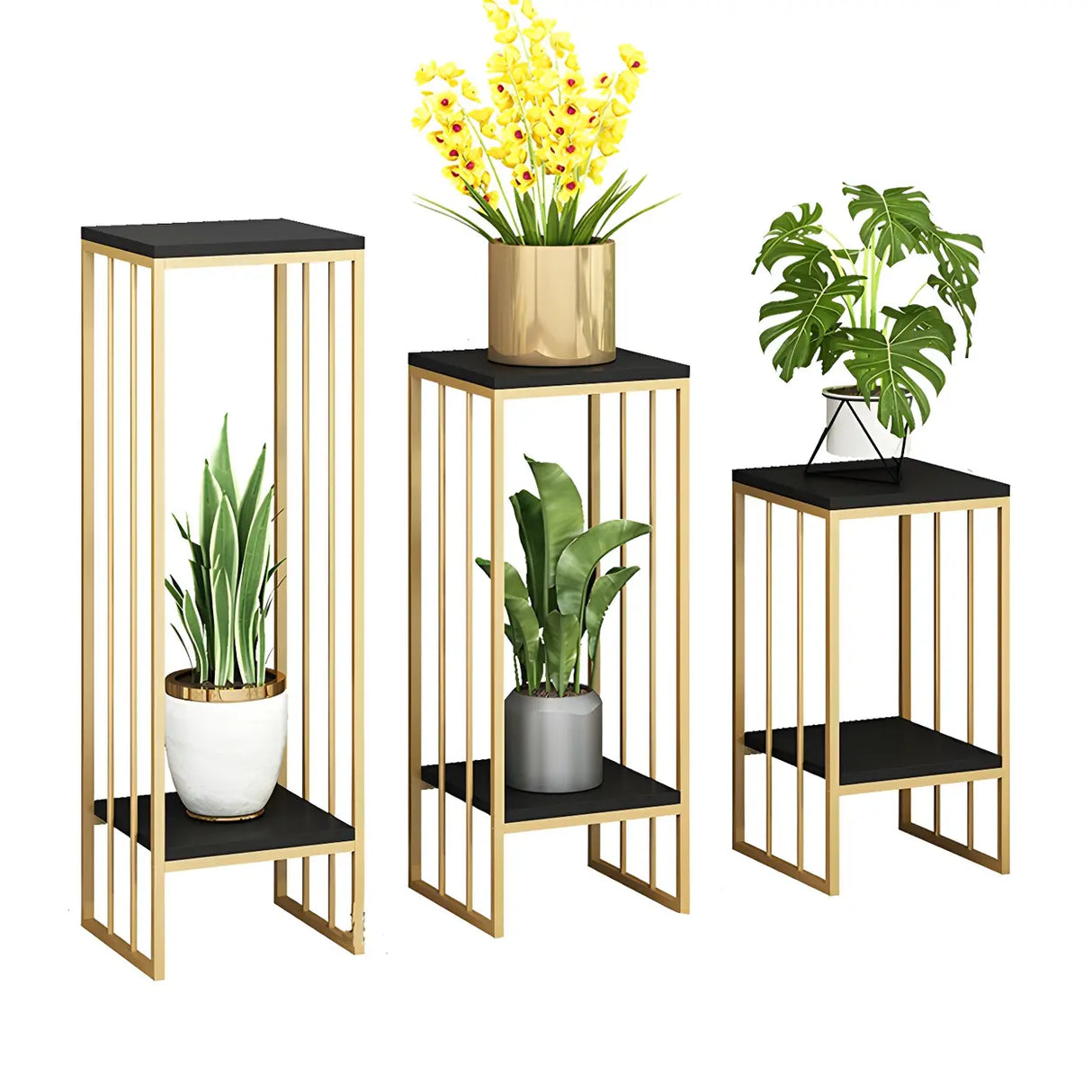 Modern Gold 2-Tier Display Square Metal Plant Stand Image - 9