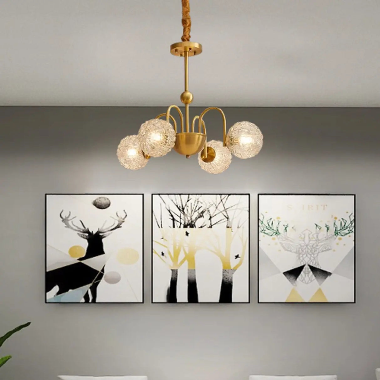 Modern Gold 6-Light Ceiling Lamp with Crystal Glass Globes Image - 3