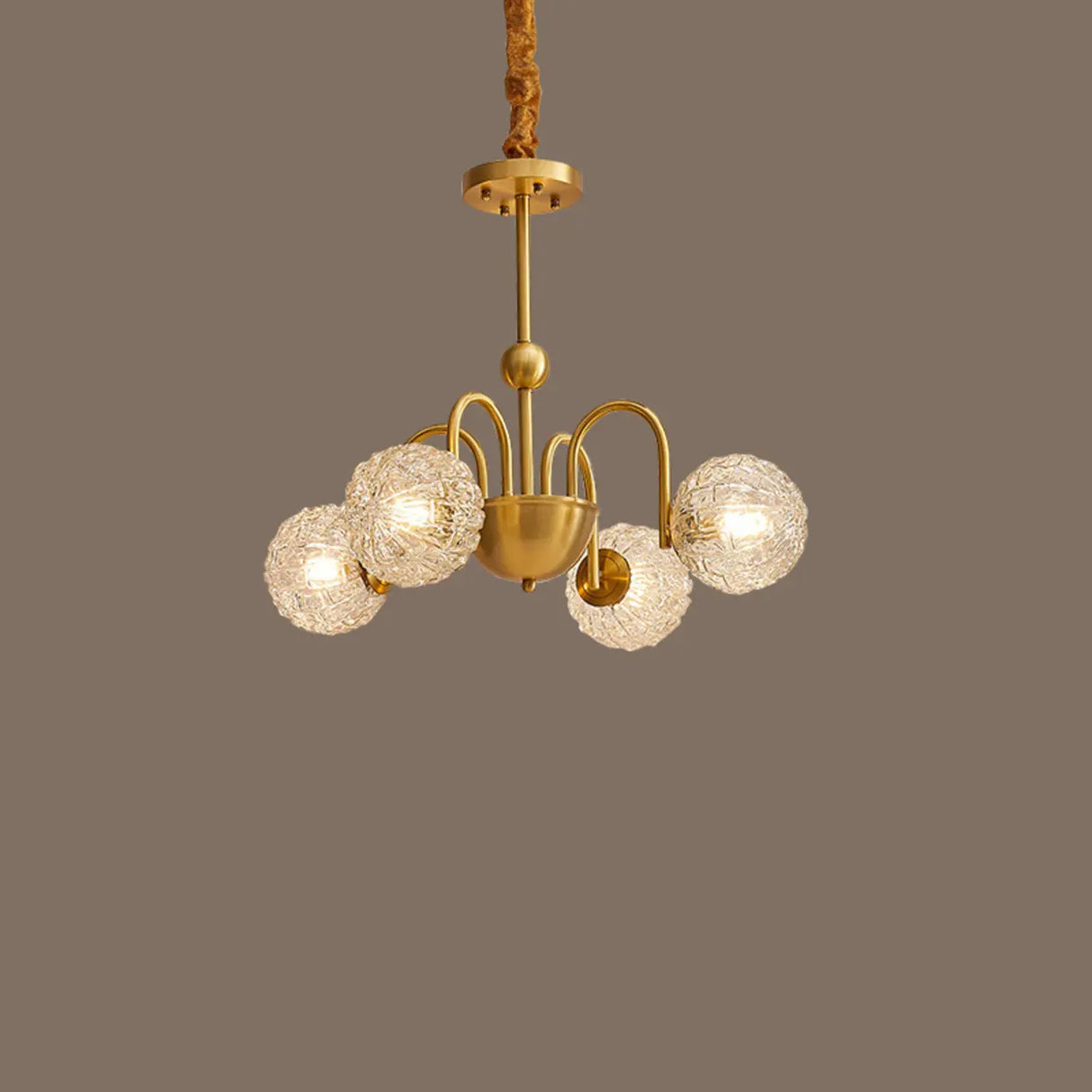 Modern Gold 6-Light Ceiling Lamp with Crystal Glass Globes Image - 4