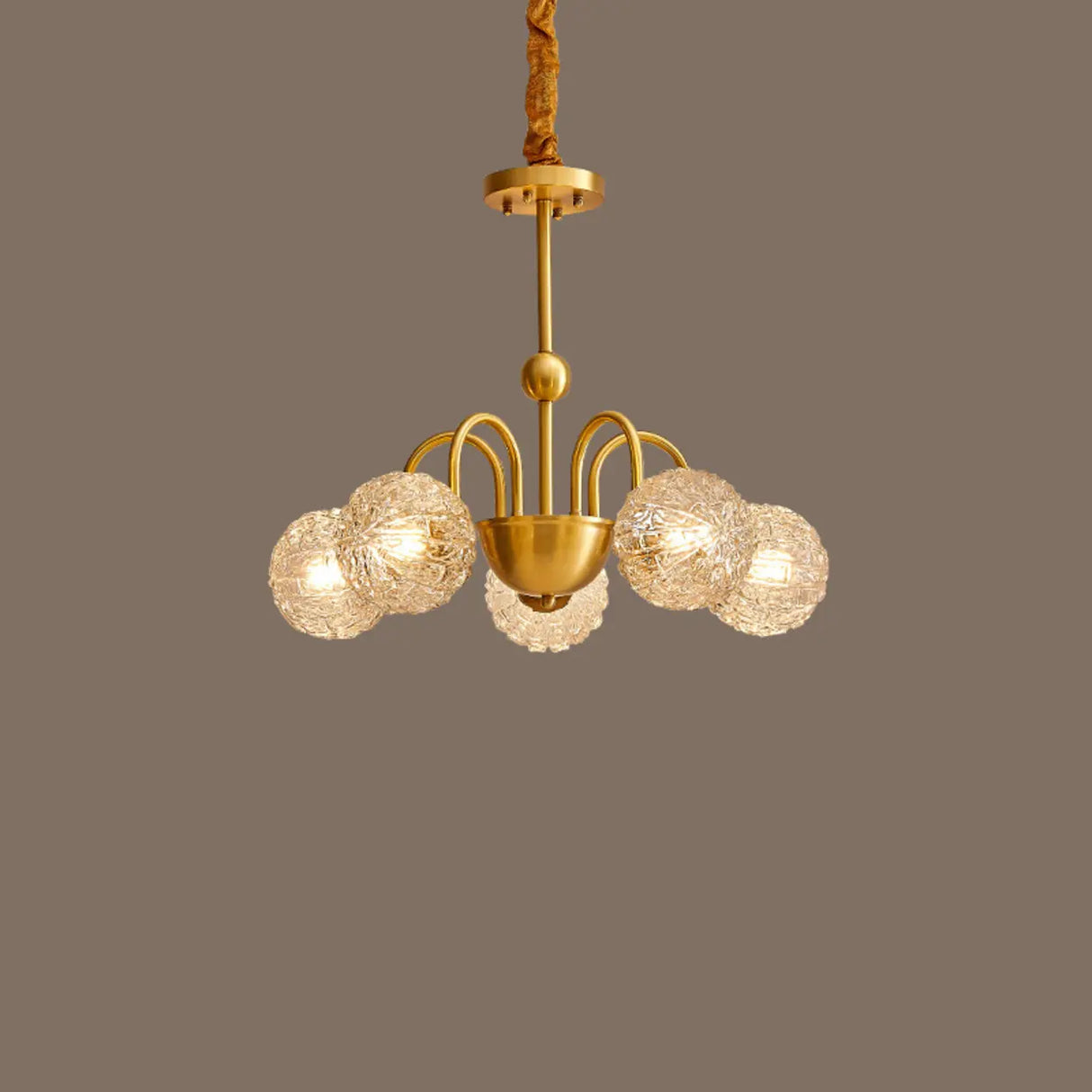 Modern Gold 6-Light Ceiling Lamp with Crystal Glass Globes Image - 5