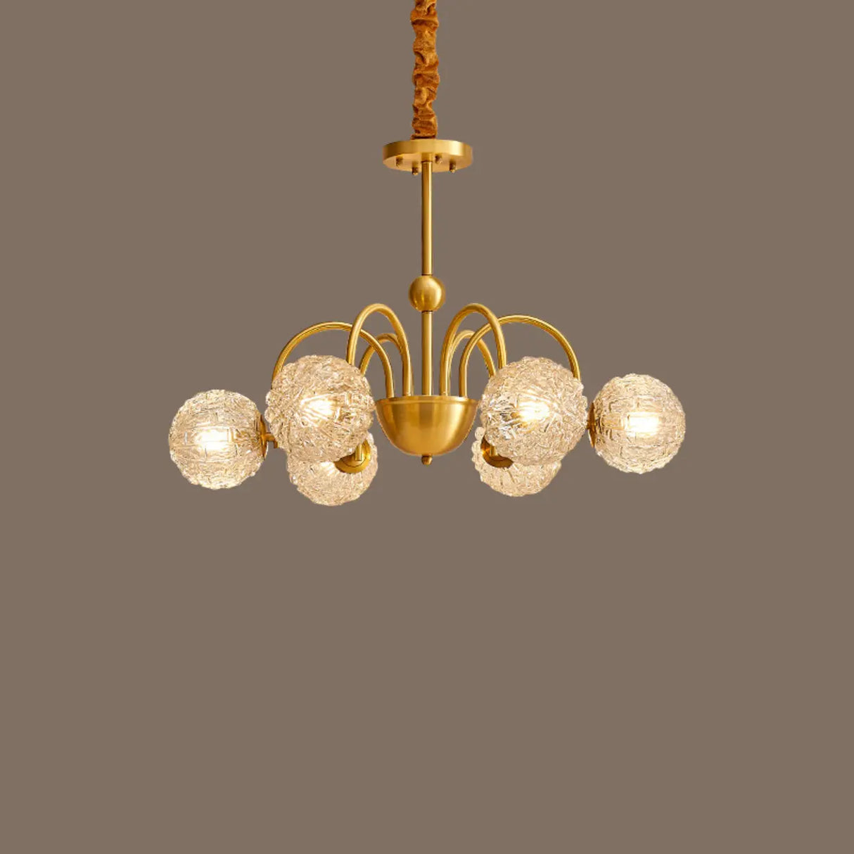 Modern Gold 6-Light Ceiling Lamp with Crystal Glass Globes Image - 6
